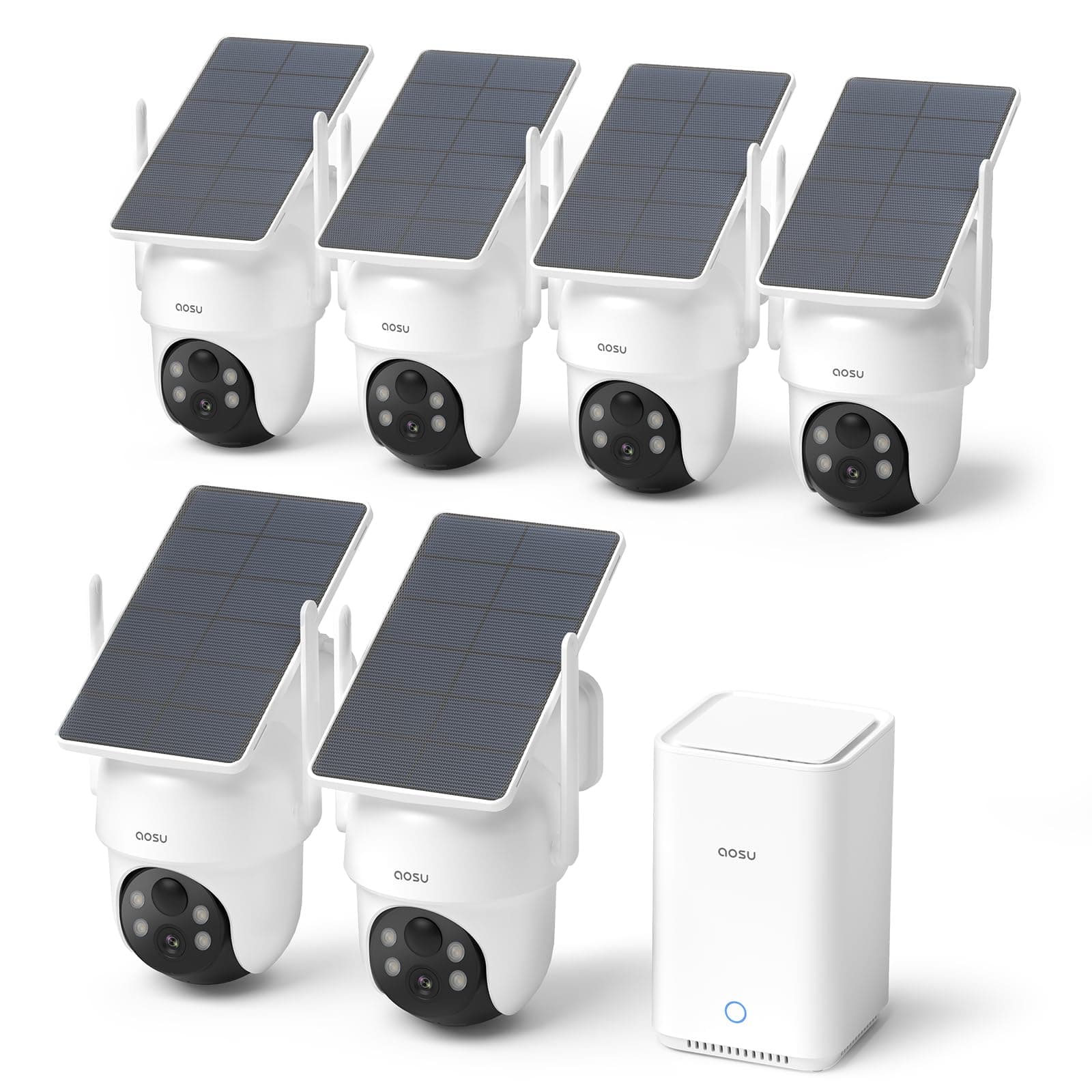 Security Cameras Wireless Outdoor, 6-Cam Kit, No Subscription Required, aosuBase Expandable to 1TB (32GB Built-in), 360° Pan & Tilt, Human Auto Tracking, 5MP Color Night Vision, Easy Setup