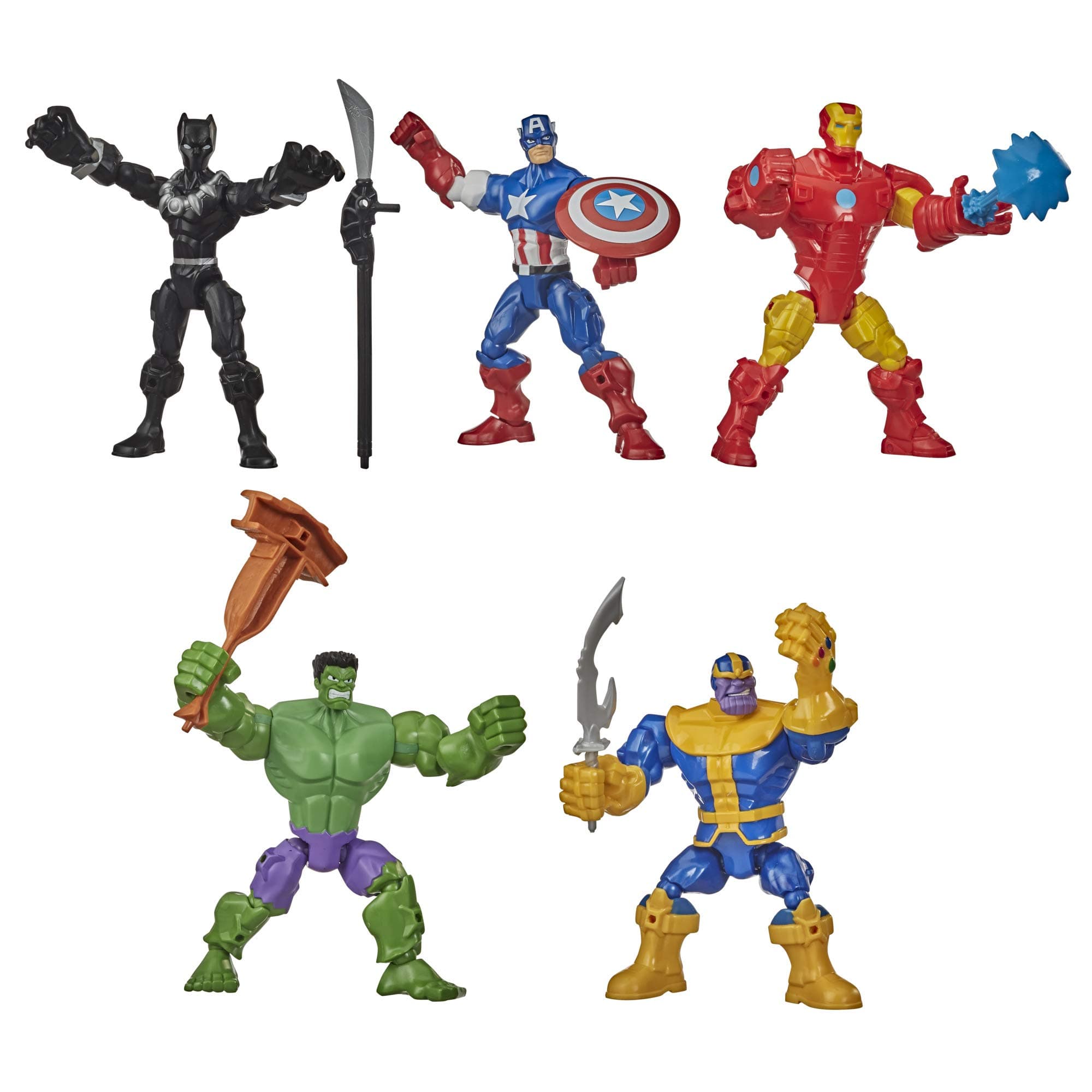 Hasbro Super Hero Mashers Battle Mash Collection Pack, Includes Iron Man, Black Panther, Thanos, Hulk, and Captain America 6-inch Figures (Amazon Exclusive)