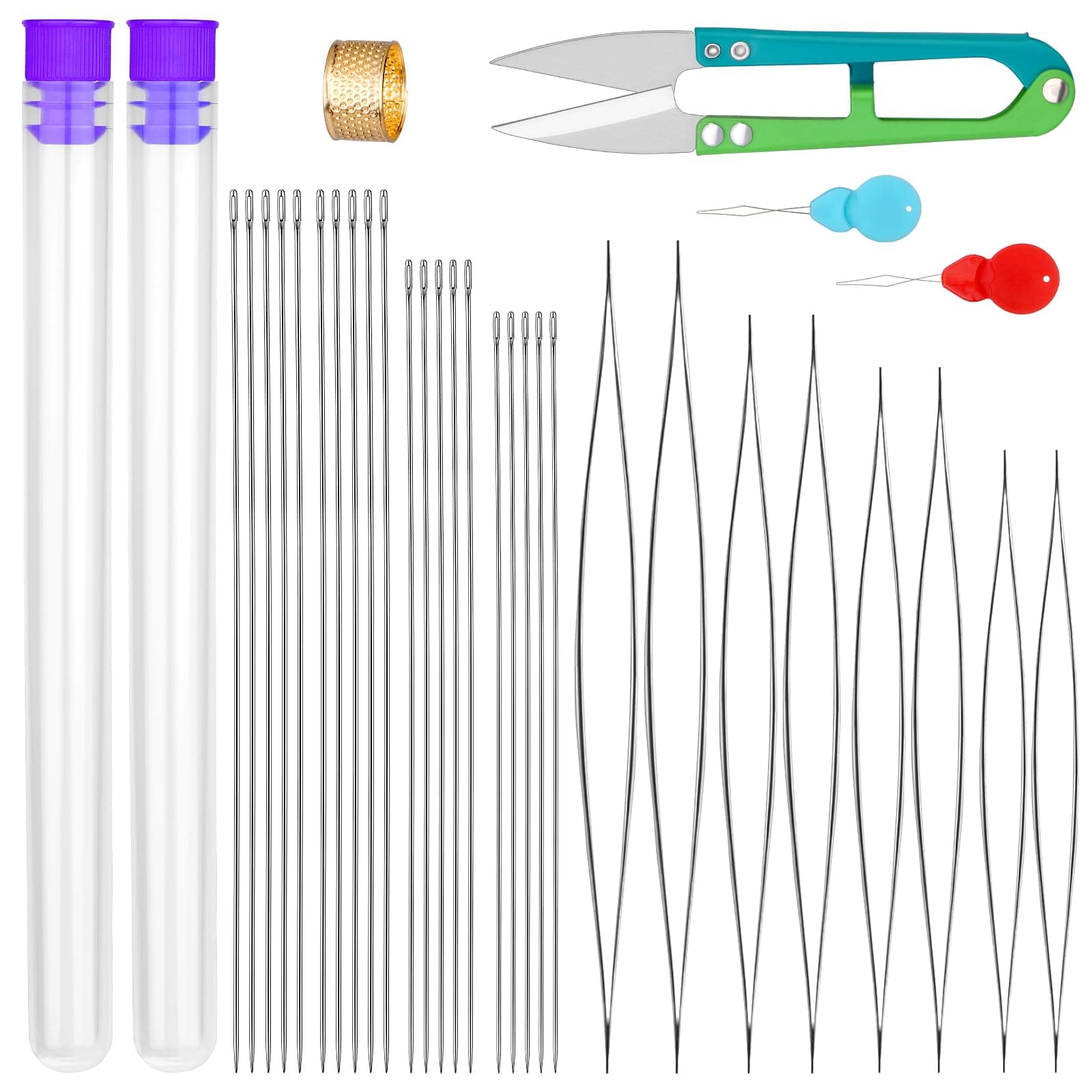 UOOU 28 Pcs Beading Needles Set, Beading Needles for Seed Beads Include 20 Pcs Long Straight Beading Thread Needles & 8 Pcs Big Eye Bead Needles for Jewelry Making
