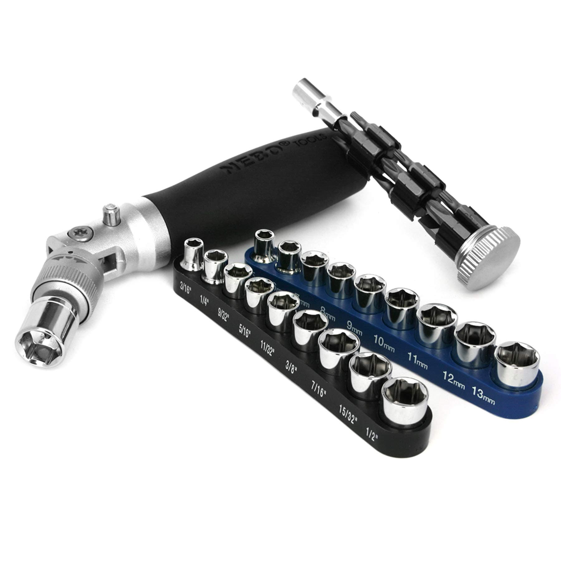 NEBO Ultra Socket Combination Kit: Includes 19 Sockets Both SAE and Metric, Also Includes Various Bits and Storage Bag, Black (4327)