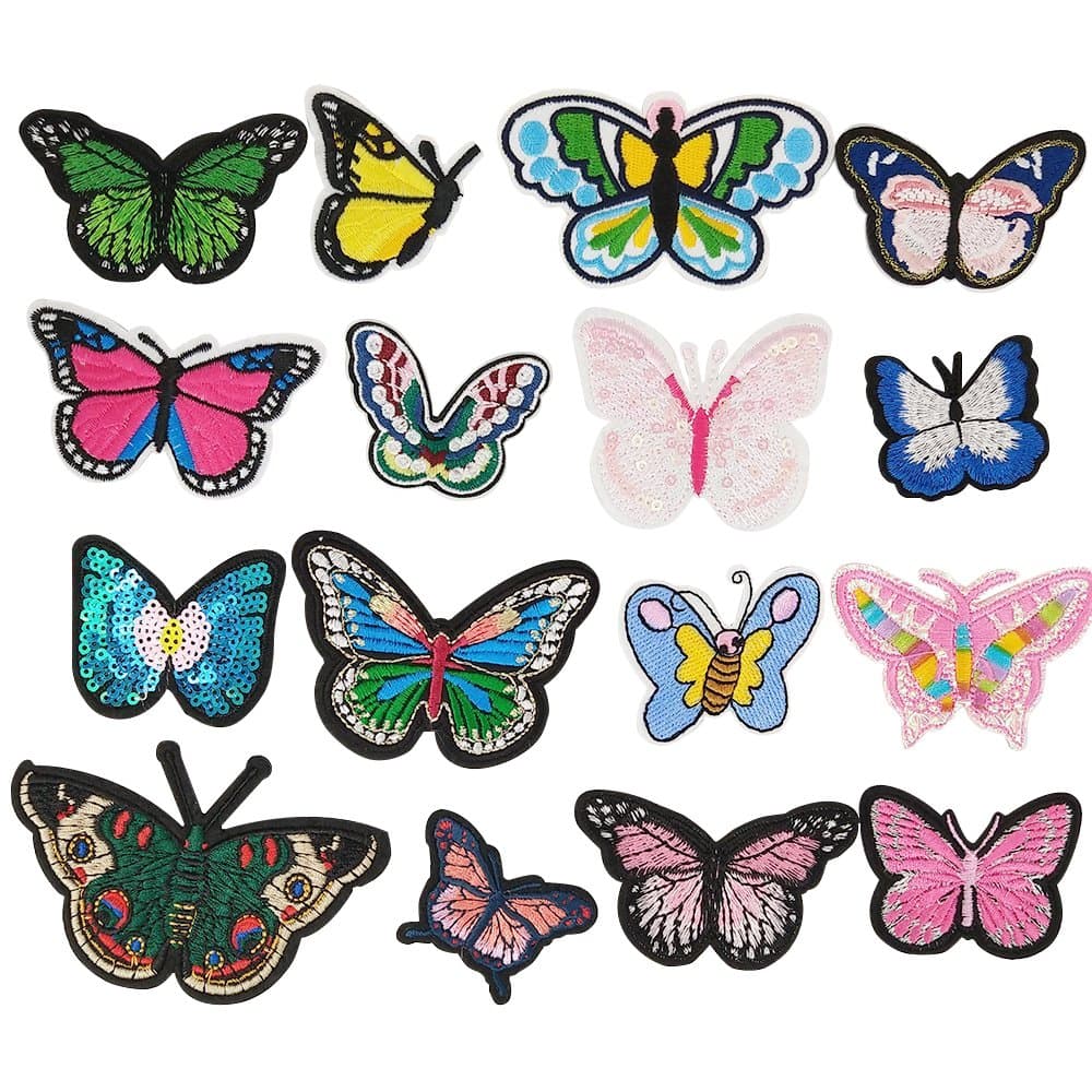 Libiline Random 16pcs Embroidered Butterfly Patch Sew On/Iron On Patch Applique Clothes Dress Plant Hat Jeans Sewing Flowers Applique DIY Accessory (Butterfly)