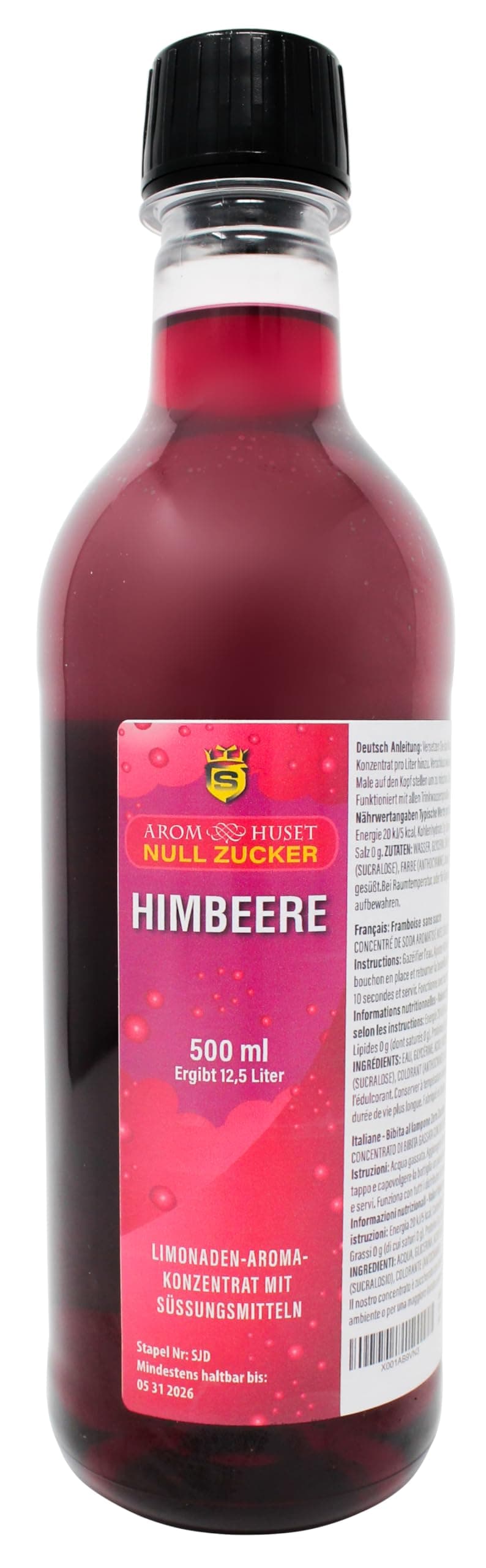 Aromhuset Raspberry Soda Concentrate 500 ml - Zero Sugar - Make 12.5 Litres of Sugar-Free Soft Drink by Adding Flavouring to Carbonated Sparkling Fizzy Water