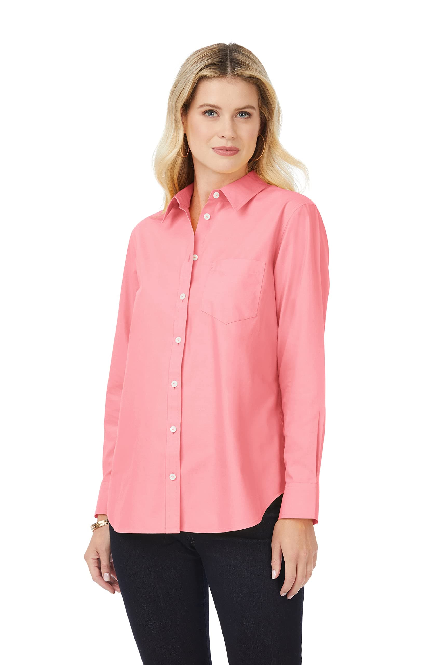 FoxcroftWomen's Boyfriend Long Sleeve Solid Pinpoint Shirt