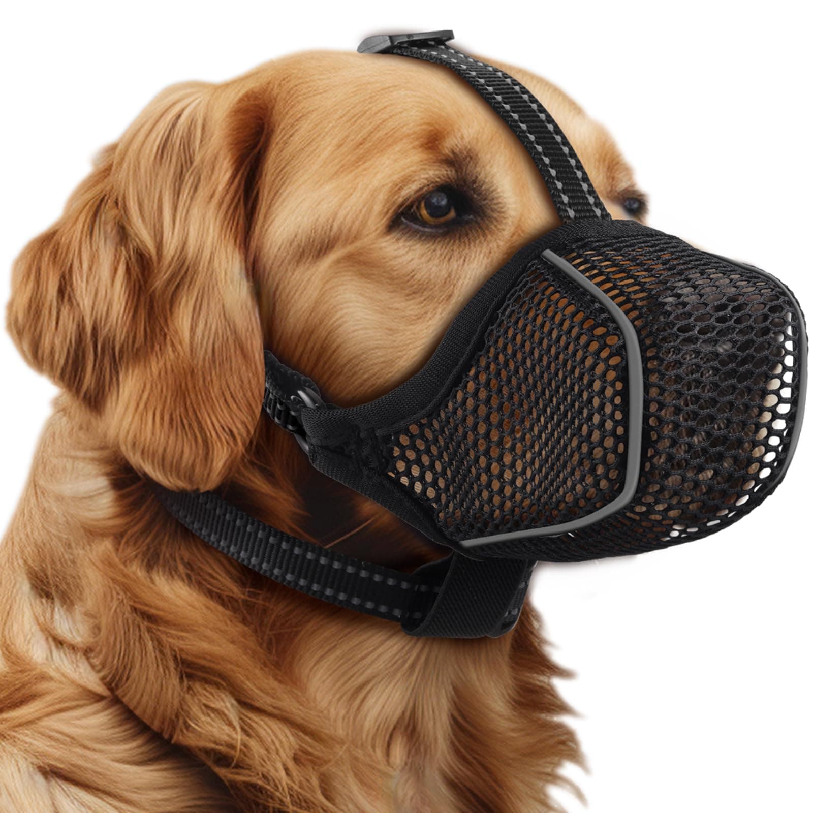 Dog Muzzle,Mesh Soft Muzzle for Small Medium Large Sized Dogs, Breathable Reflective Adjustable Puppy Muzzles with Collar for Scavenging Grooming Biting Chewing,Allows Panting and Drinking