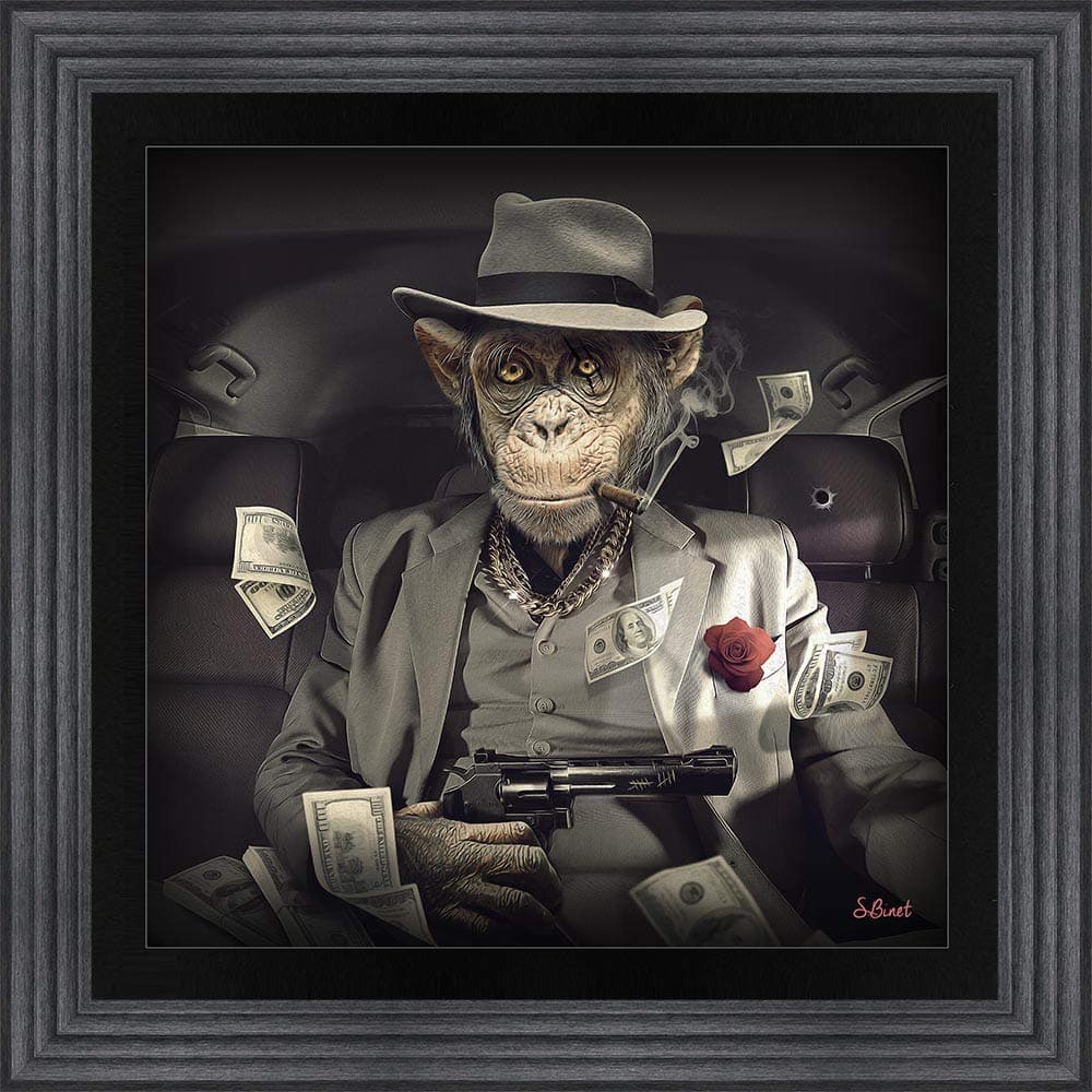 SHH Sylvain Binet - Mafia Monkey - Framed Print Wall Art - 90CM x 90CM (Charcoal Frame)