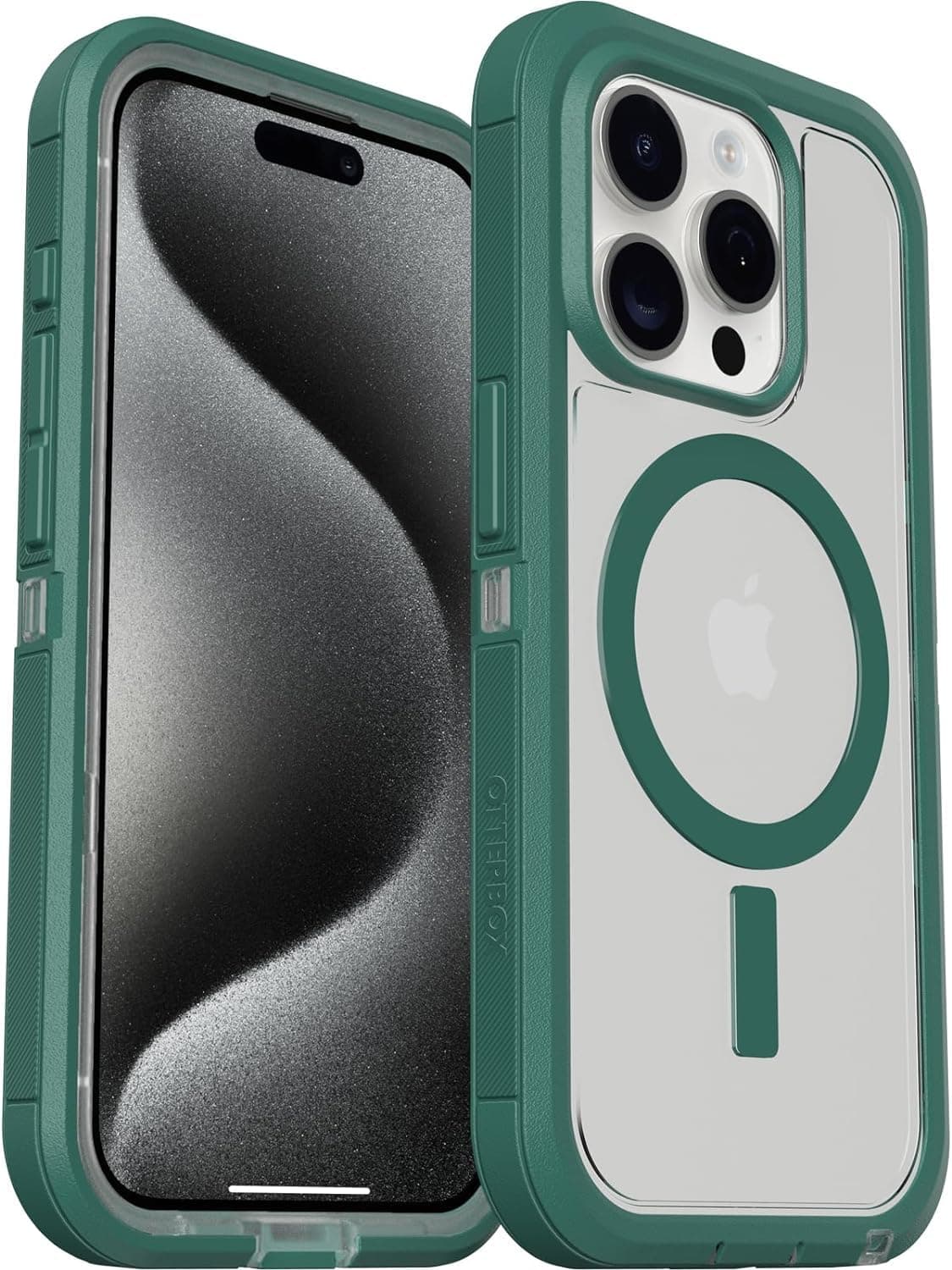 OtterBox iPhone 15 Pro Defender Series XT Case with MagSafe, Screenless, Rugged - Non-Retail Packaging - Clear/Green