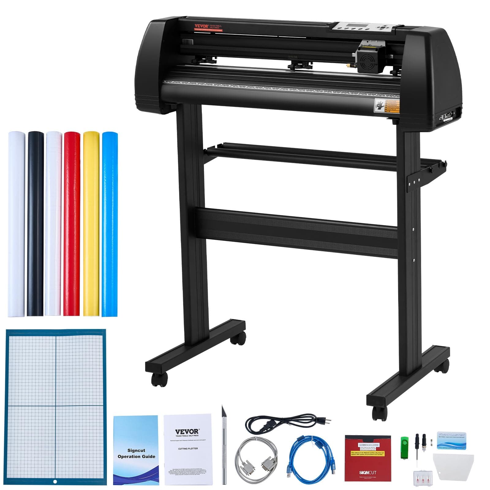 VEVOR 28-inch Cutting Machine for Vinyl, Features LCD Screen, Dual Adjustable Spring Rollers for Sign Crafting, Includes Signmaster for Creative Design & Cutting