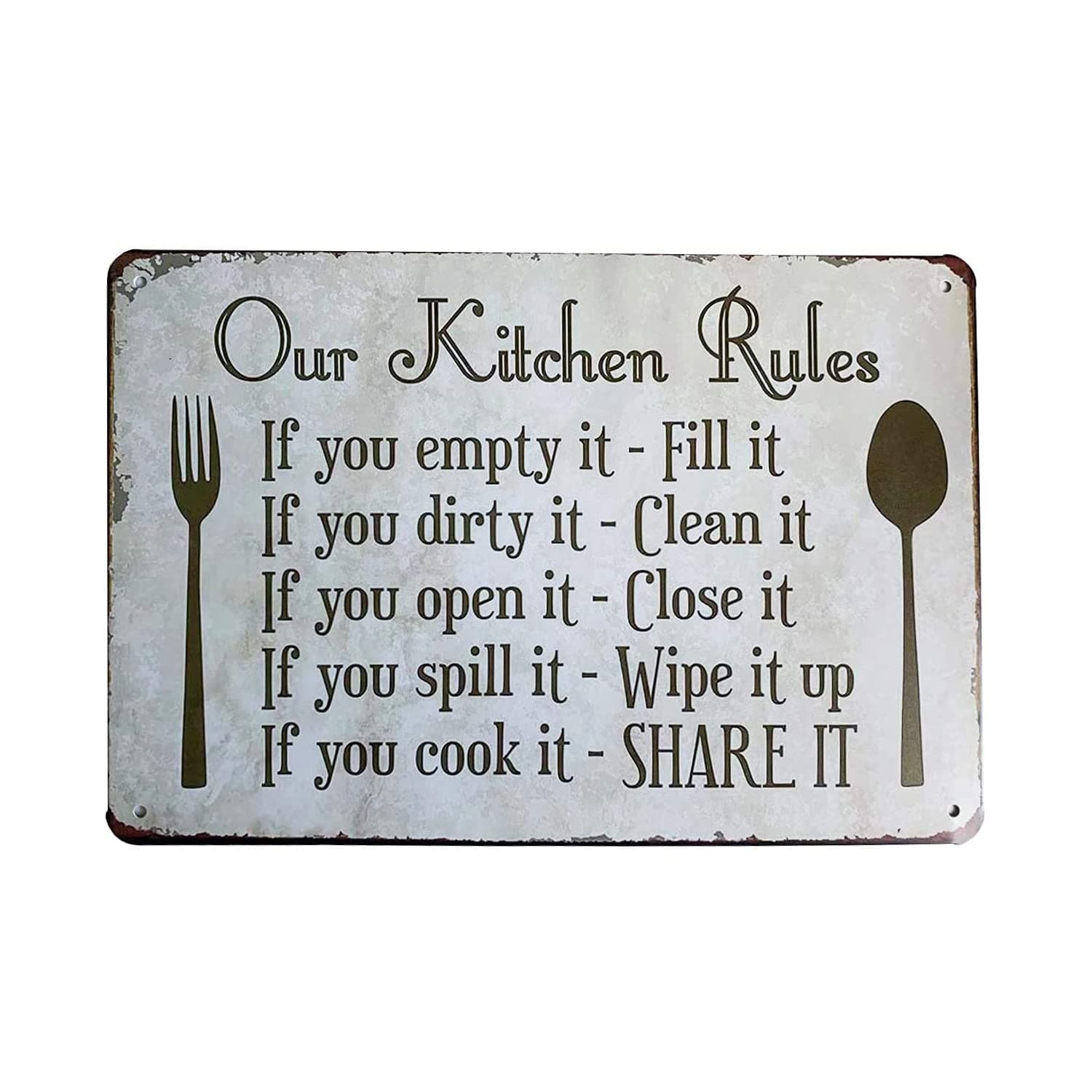 Grace Home Kitchen Rules Sign Wall Decor Rustic Metal Tin Sign Posters Kitchen Rules Tin Sign Wall Decor, Funny House Decor Retro Poster Metal Tin Sign, Iron Paint, Aluminum Sign 12X8-Inch