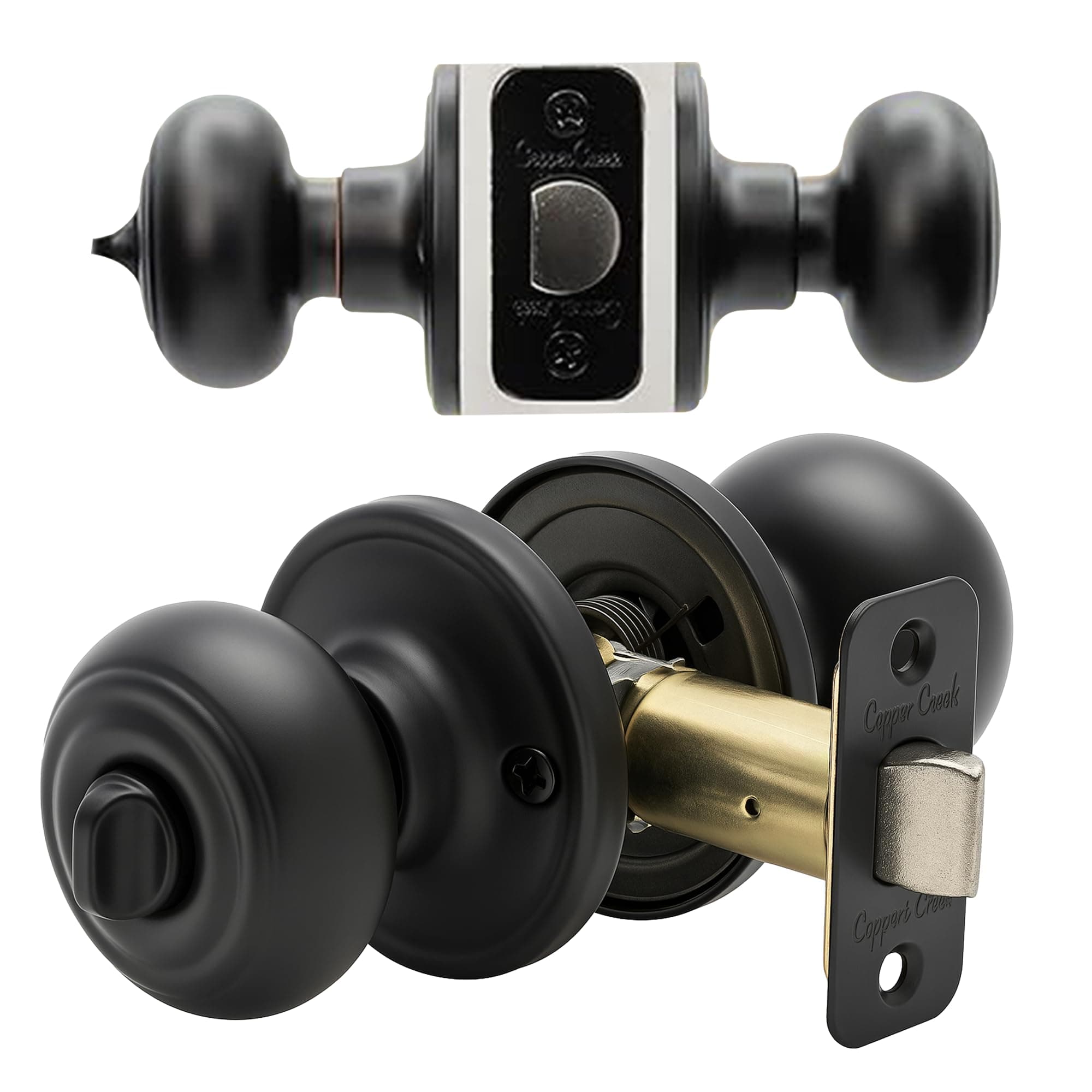 Copper Creek CK2030BC Colonial Door Knob, Privacy Function, 1 Pack, in Black