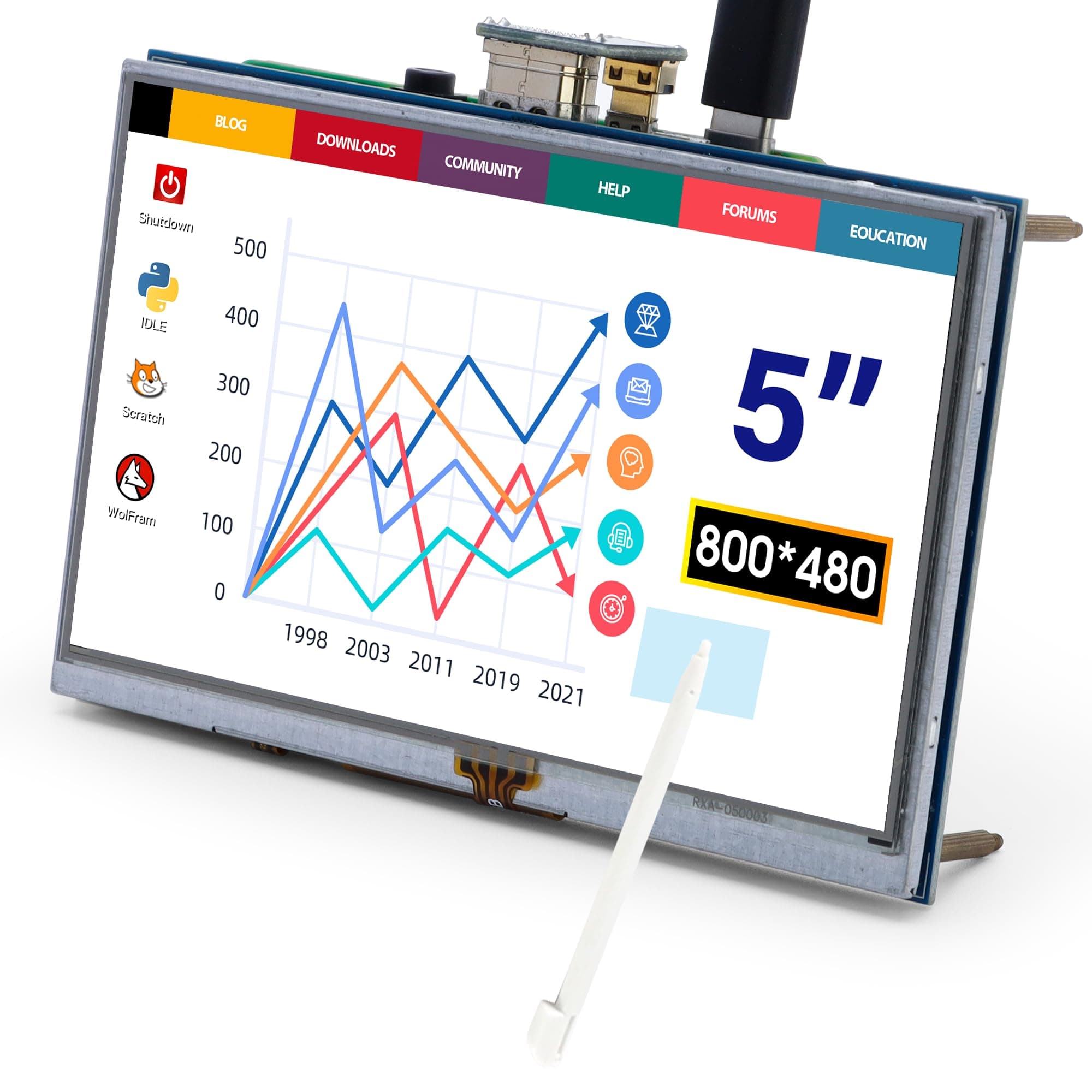 5-Inch Resistive Touch Screen TFT LCD Display, 800x480 HD Resolution, Compatible with Raspberry Pi 5/4/3/2B/Zero, Banana Pi, Jetson Nano, Windows 11/10/8/7