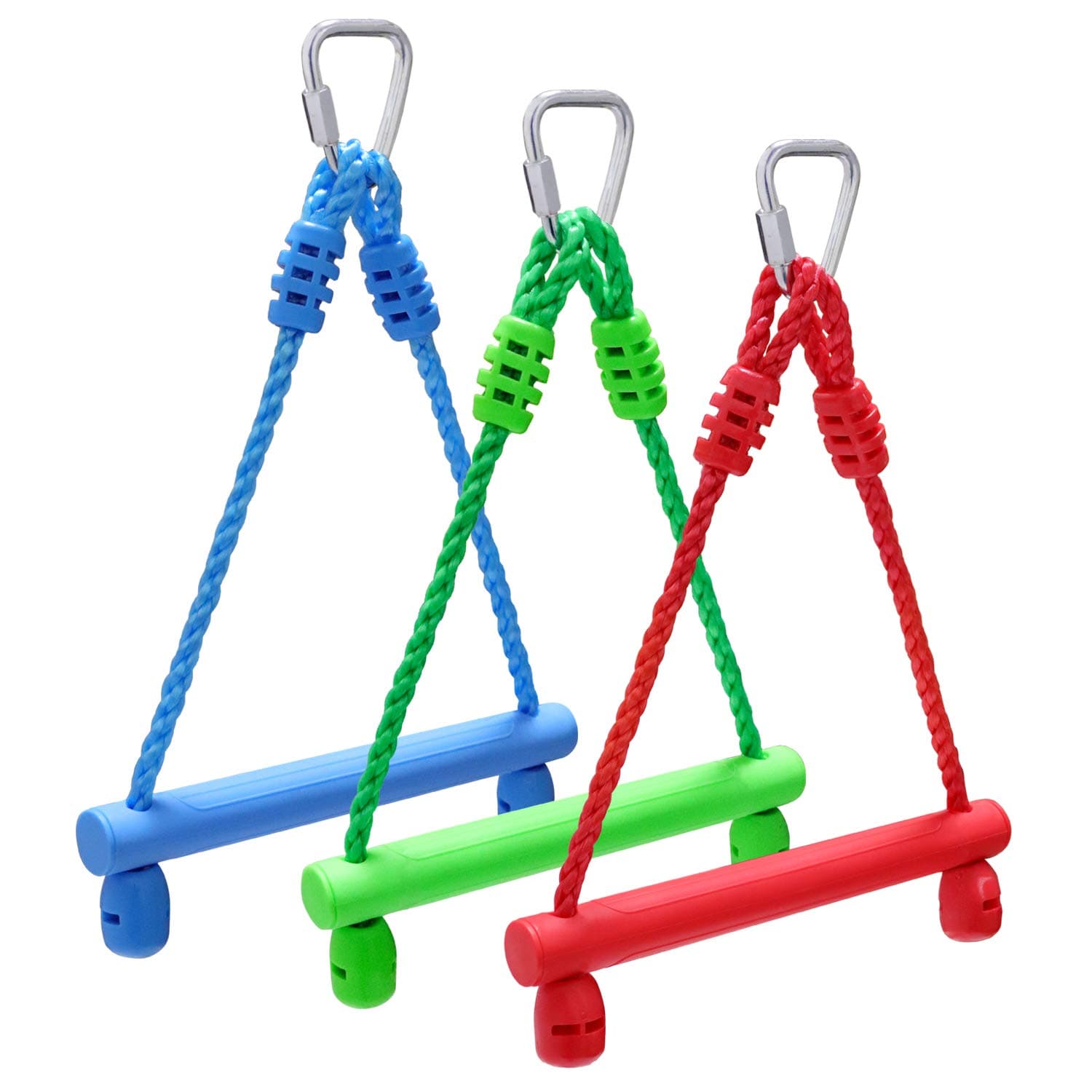 3-Pack Kids Ninja Monkey Bars - Trapeze Swing Bars for Ninja Obstacle Course Attachments - 3pc of Blue, Red & Green Color