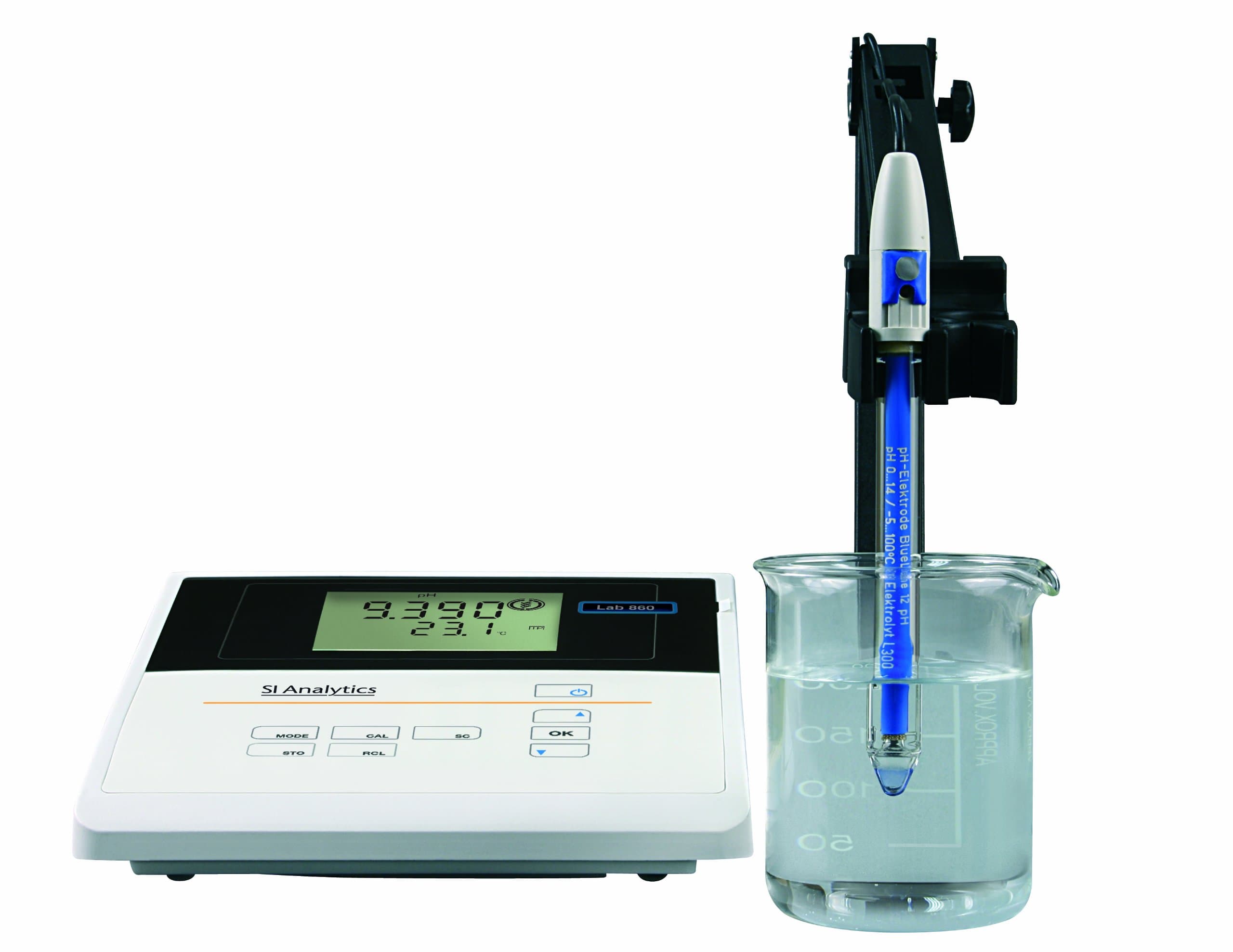 285204060 Lab 850 Benchtop pH Meter Set for Laboratory Analysis, Including Electrode BlueLine 56 pH Electrode, Cover Z 880, Stand, Power Supply Z 850, and Buffers, 240mm W x 190mm H x 80mm D