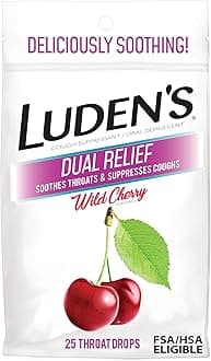 Dual Relief Cough Drops, Wild Cherry, Deliciously Soothing Lozenges with Menthol for Minor Everyday Throat Irritation, 25 Count