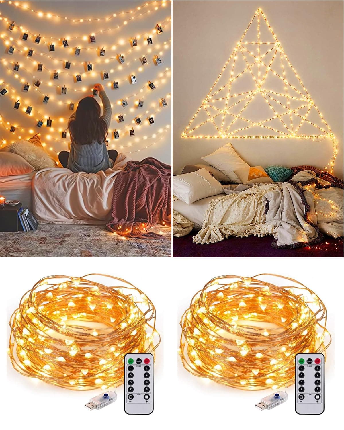 2 Pack USB Fairy Lights Plug in [Each 66 ft 200 LED] Twinkle String Lights with Remote and Timer 8 Modes Copper Wire Mini Starry Lights for DIY Christmas Wedding Party Bedroom Decorations, Warm White