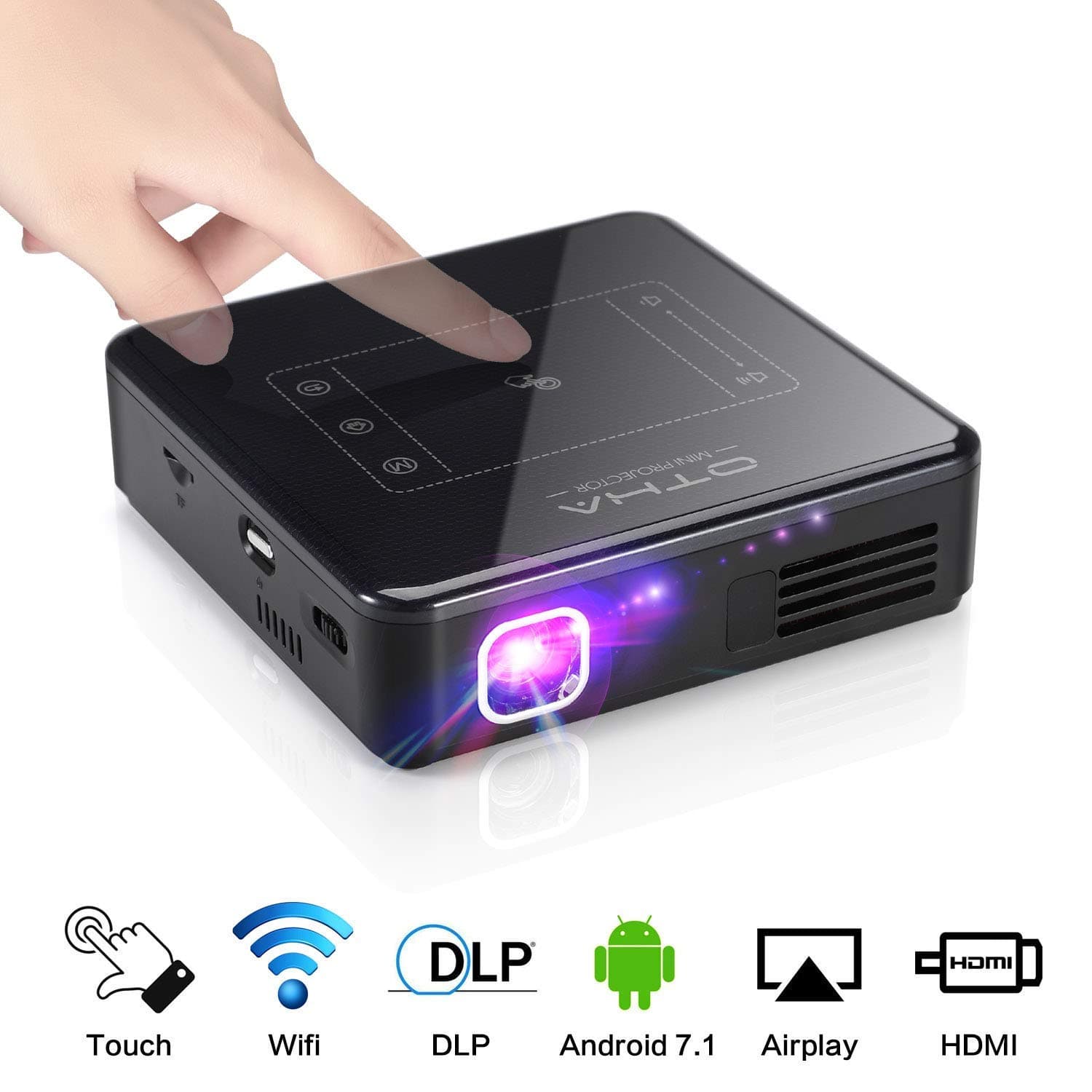 Portable Projector for Home Theater - OTHA Mini Android Projector with 2GB RAM, 200 ANSI Lumen,Built in Battery, Support 1080P and 4K Video ,Mirroring with Phones,Laptop,PS4, with HDMI,TF Card and USB