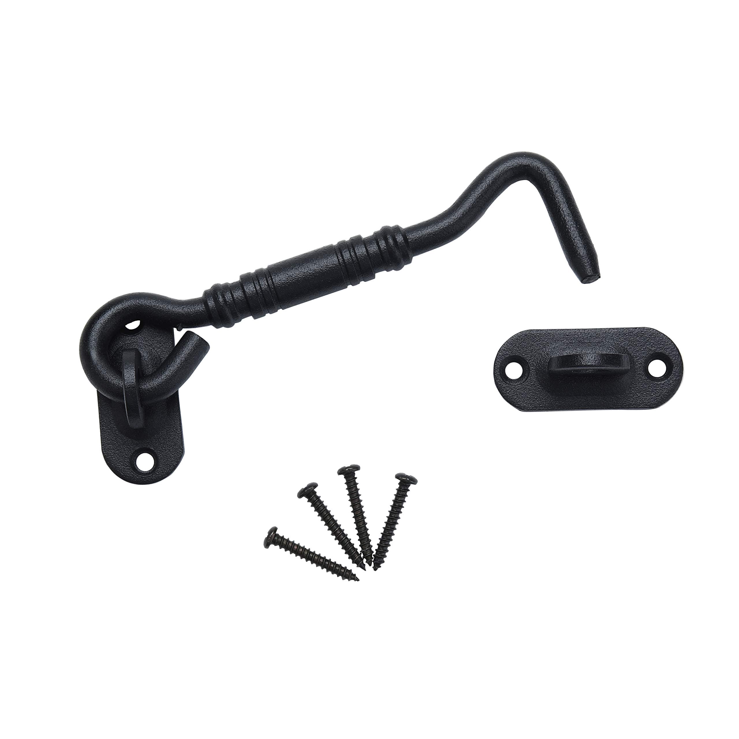 TamBee3.7" Sliding Barn Door Latch Lock for Locking Barns, Sliding and Double Doors, Gates, Garage and Shed Doors - Cast Iron Heavy Duty Hook and Eye Latch Hand Forged with Screws