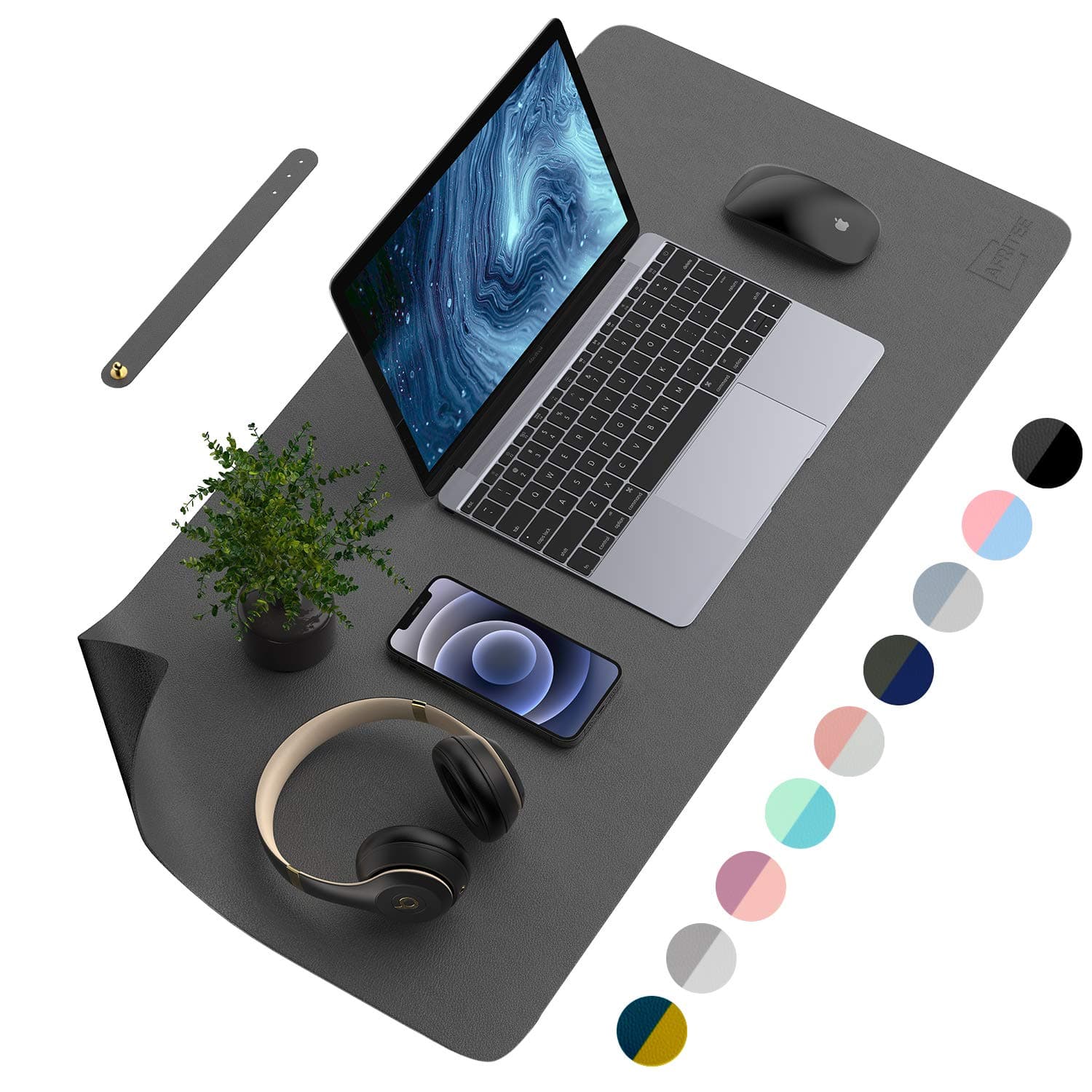 AFRITEE Desk Pad Protector Mat - Dual Side PU Leather Desk Mat Large Mouse Pad Waterproof Desk Organizers Office Home Table Decor Gaming Writing Mat Smooth (Black/Dark Gray, 31.5" x 15.7")