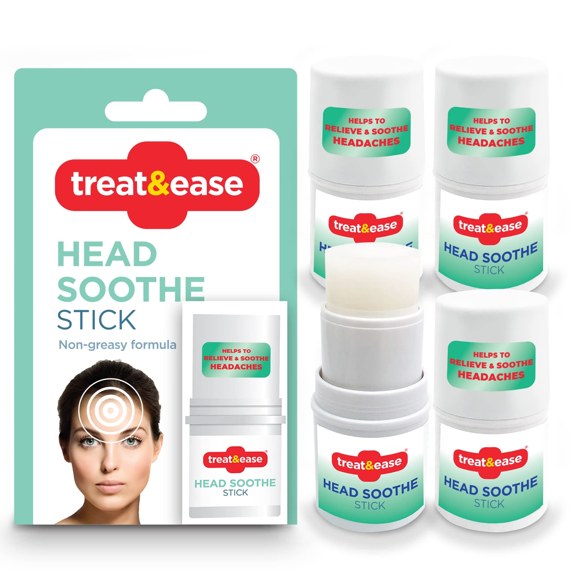 SOL 4pk Head Soothe Stick Non-Greasy Formula - Forehead Headache Relief Sticks - Migraine Relief, Soothes Tension & Nausea, Compact & Portable, Makeup Friendly, Instant Cooling Comfort, Easy to Use