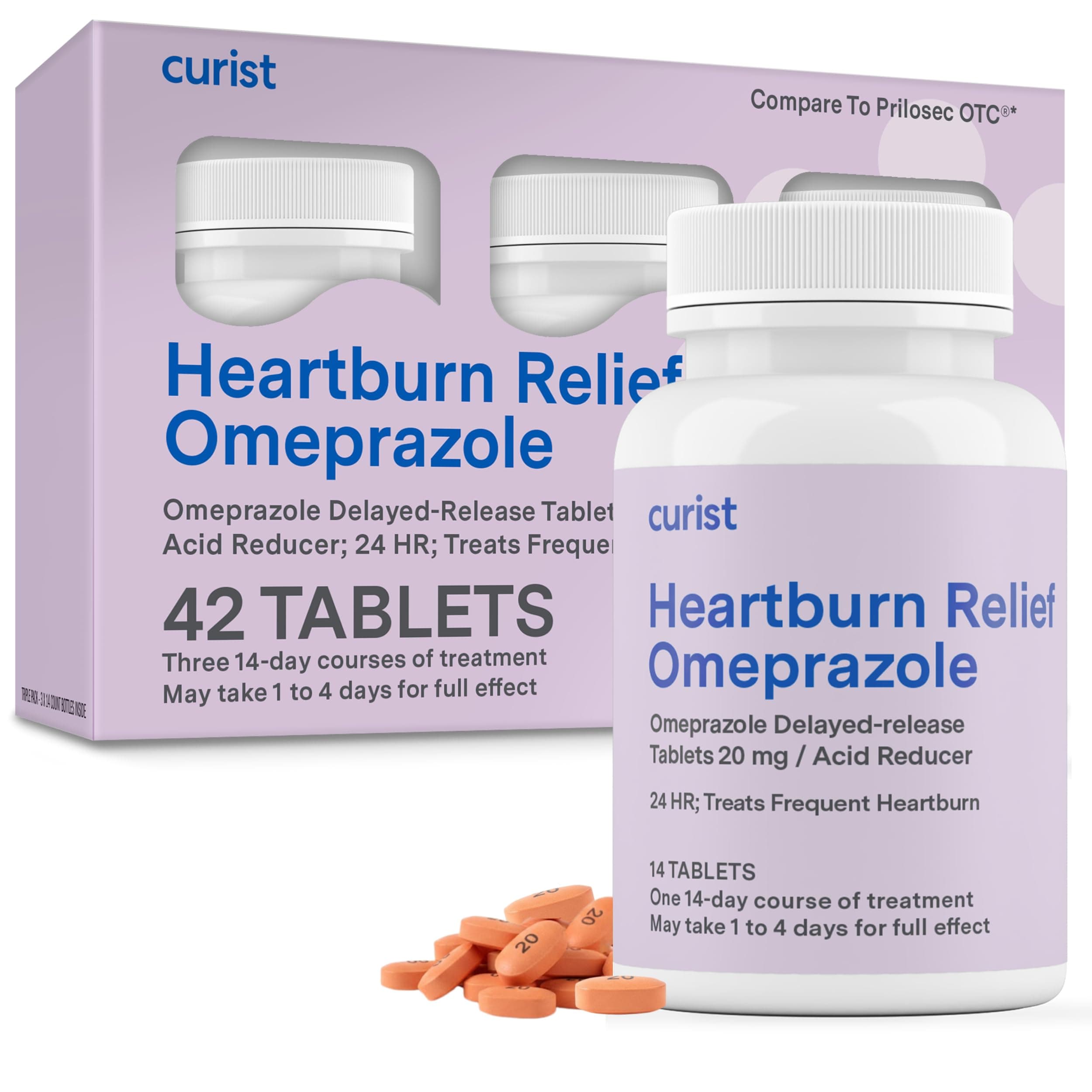 Omeprazole 20mg Tablets - 42 Count Delayed-Release Tablets - Acid Reflux Medicine for Heartburn Relief