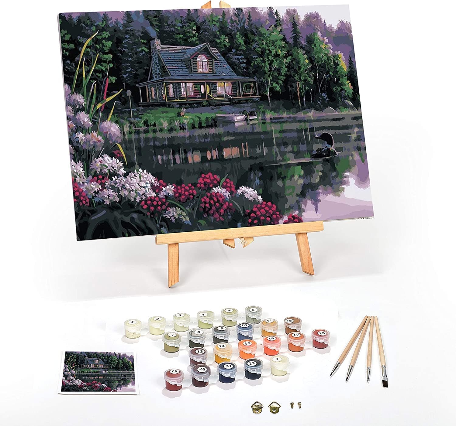 Ledgebay DIY Paint by Numbers Kit for Adults Framed Canvas Beginner to Advanced Paint by Numbers Kit Kits Include Acrylic Paint Set Brushes Tabletop Easel (Still Waters 12" x 16" Framed)
