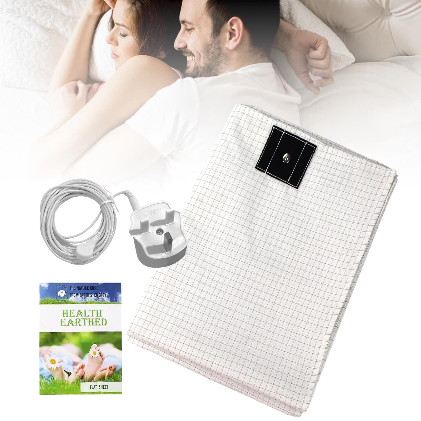 Grounding Mat Earthing UK, Grounding Bed Sheet with 10% Silver Fiber & 90% Organic Cotton, Natural Wellness and Healthy Earth Energy Mat (68×132cm), H3283093