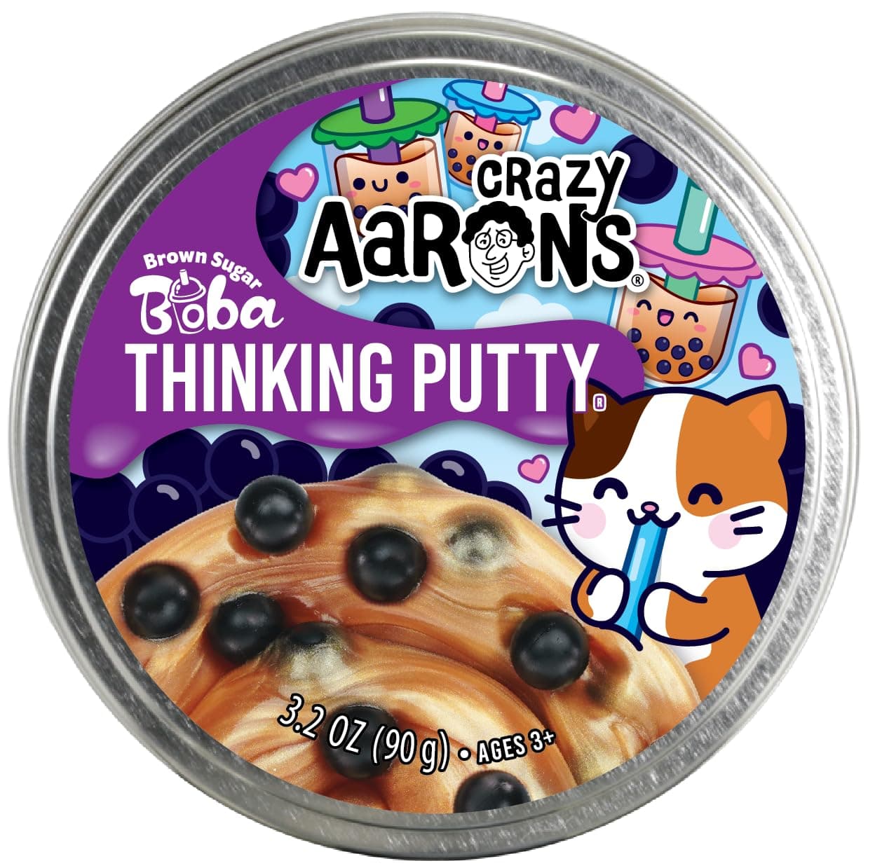 Crazy Aaron’s 4” Brown Sugar Boba Thinking Putty 90 Grams. Never Dries Out.