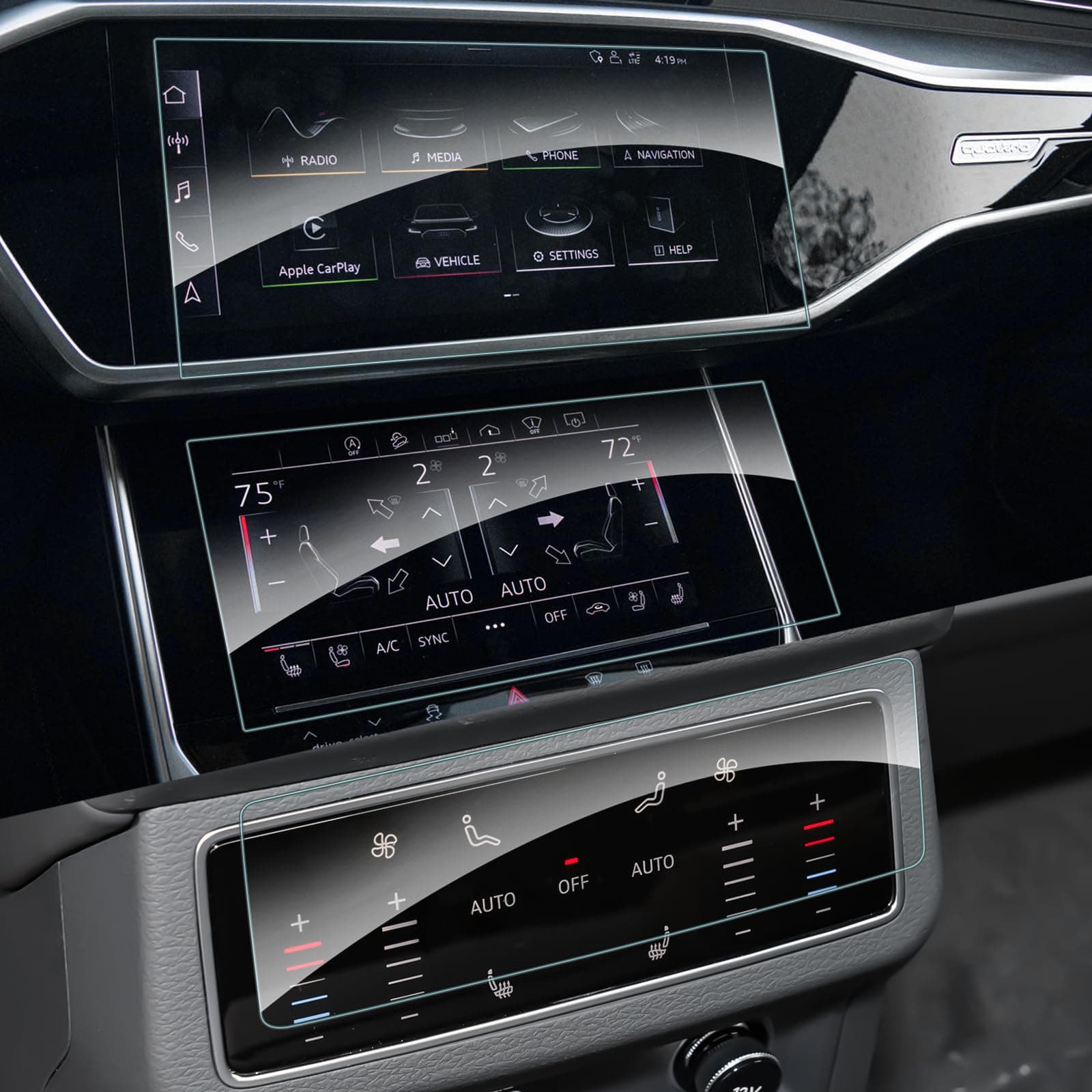 SHAOHAO [3pcs pack for Audi A6 C8/4K & A7 4K8 2019-2023 2024 UK Car (Navigation + Rear Entertainment System) Complete set of screen protectors tempered glass film audi a6 c8