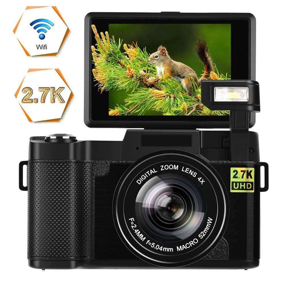 Digital Camera Vlogging Camera 24MP Ultra HD 2.7K WiFi Compact Camera 3.0 Inch 180 Degree Rotation Flip Screen Youtube Camera Retractrable Flashlight