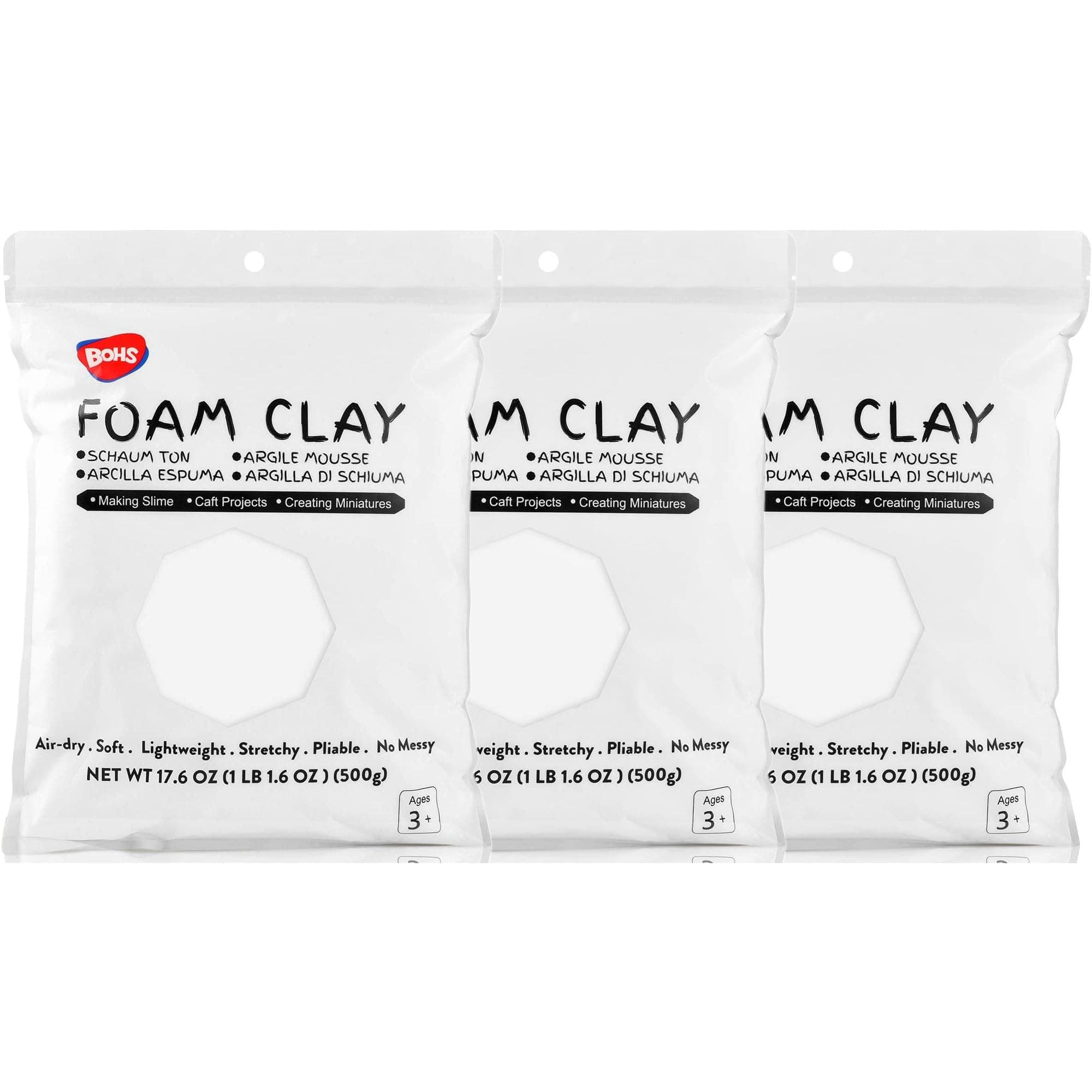 BOHS White Foam Clay,3pcs 3.3 Lbs - Squishy,Soft, Air Dry -for School Project,Cosplay Mask, Slime Addition Supplies