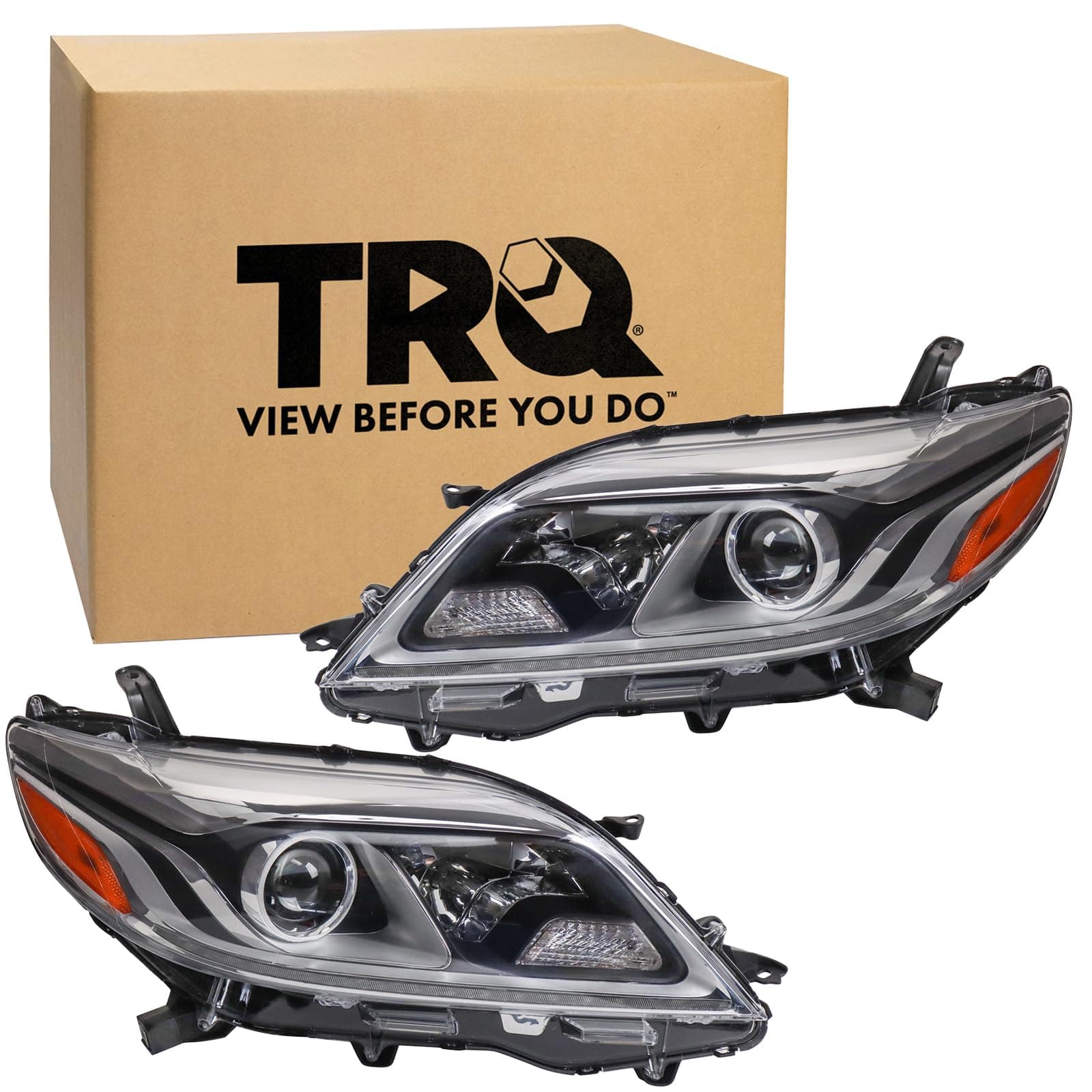 TRQ Headlight Assembly Set Headlights Driver & Passenger Side Compatible with 2015-2020 Toyota Sienna TO2502230 TO2503230