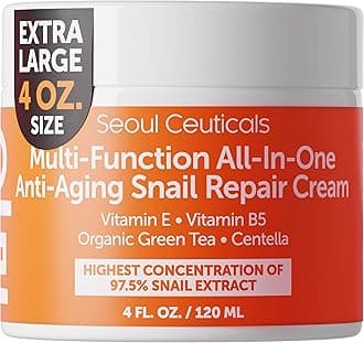 SeoulCeuticals Large 4oz 97.5% Snail Mucin Moisturizer Cream Korean Skin Care Day & Night Snail Repair for Face - K Beauty Anti Aging Facial Skincare