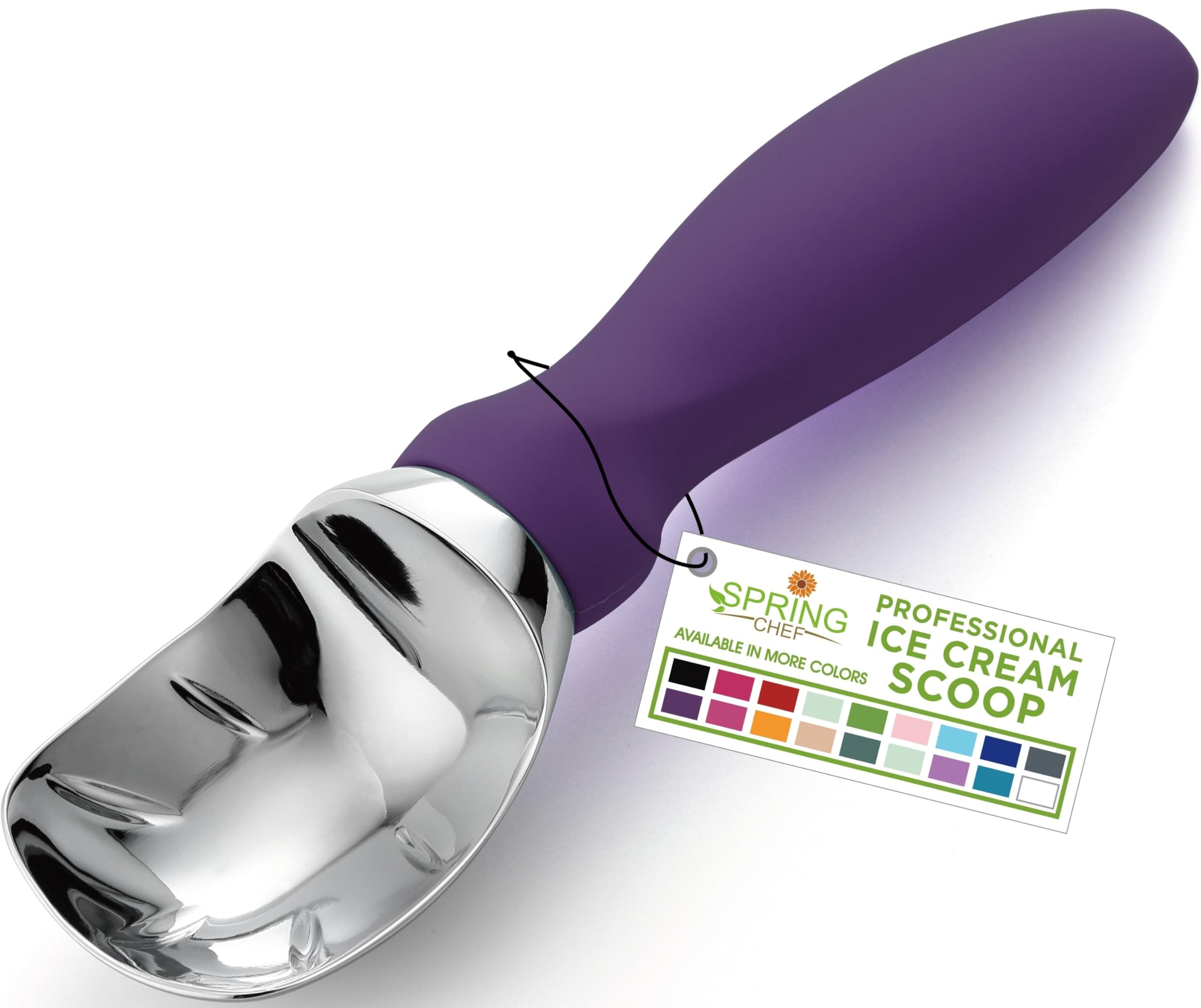 Spring Chef Ice Cream Scoop with Soft Grip Handle, Professional Heavy Duty Sturdy Scooper, Premium Kitchen Tool for Cookie Dough, Gelato, Sorbet, Purple