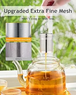 House Again 2 Pack Tea Infuser by, Extra Fine Mesh Tea Ball Threaded Connection 18/8 Stainless Steel with Extended Chain Hook for Hanging on Teapots Mugs Cups to Brew Loose Leaf Tea