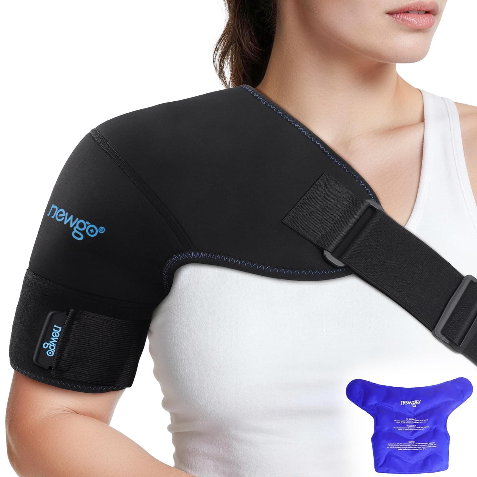 NEWGO Shoulder Ice Pack Rotator Cuff Cold Therapy, FSA HSA Eligible, Shoulder Ice Pack Wrap Cold Pack for Pain Relief, Recovery After Surgery, Sore Muscles, Tendonitis- Black