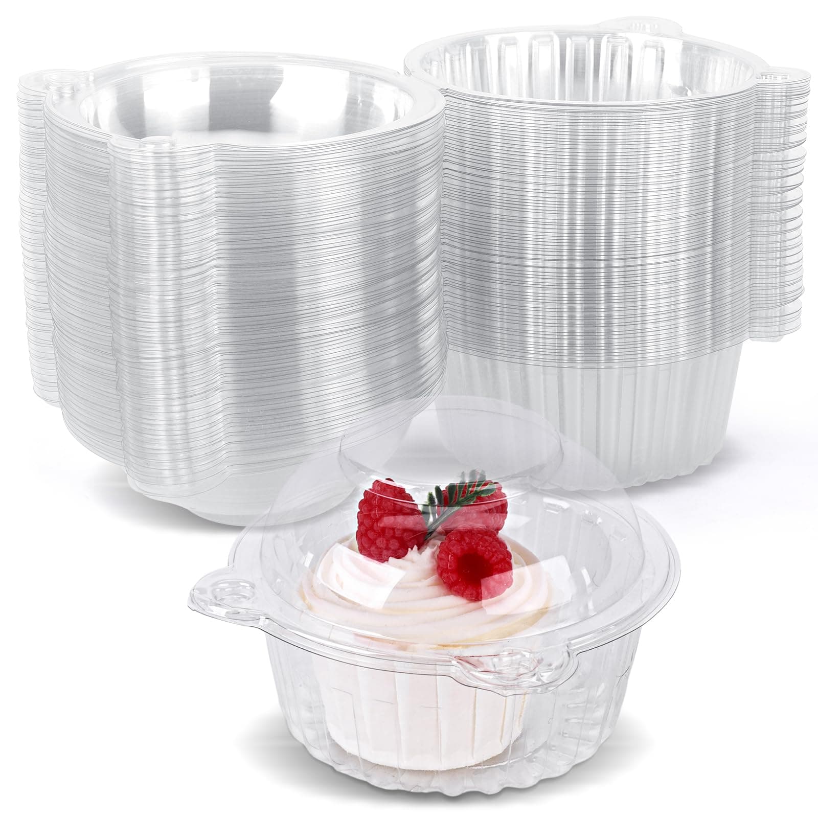 HANSGO 50PCS Individual Cupcake Containers, Single Clear Cupcake Boxes Cupcake Holders Individual Cupcake Carriers with Dome Lids for Cupcake Muffin Parties
