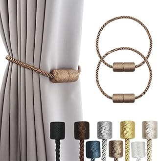 2 Pack Strong Magnetic Curtain Tiebacks Outdoor Elegant Decorative Tie Backs Modern Rope Tiebacks for Drapes Window Curtain Holdbacks for Draperies- Khaki