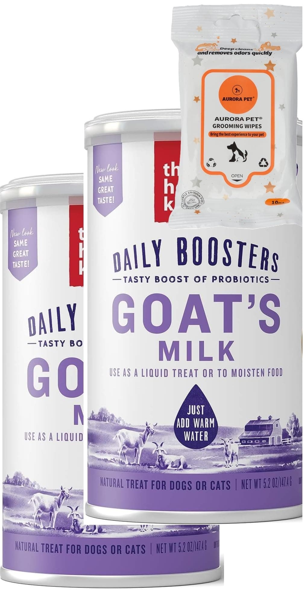 Aurora Pet Bundle Pack (2) Human Grade Instant Goat's Milk with Probiotics Plus AuroraPet Wipes