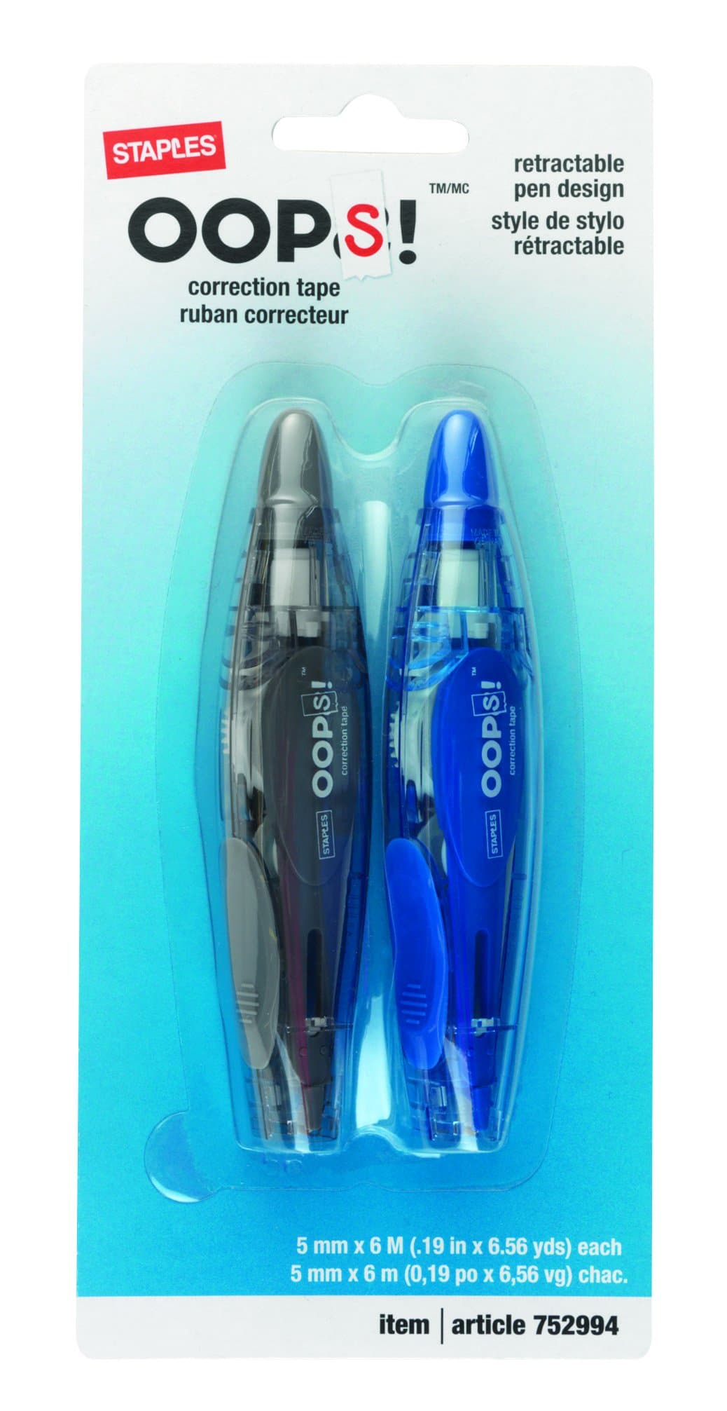 Staples Oops! Pen Style Correction Tape, 2/pack