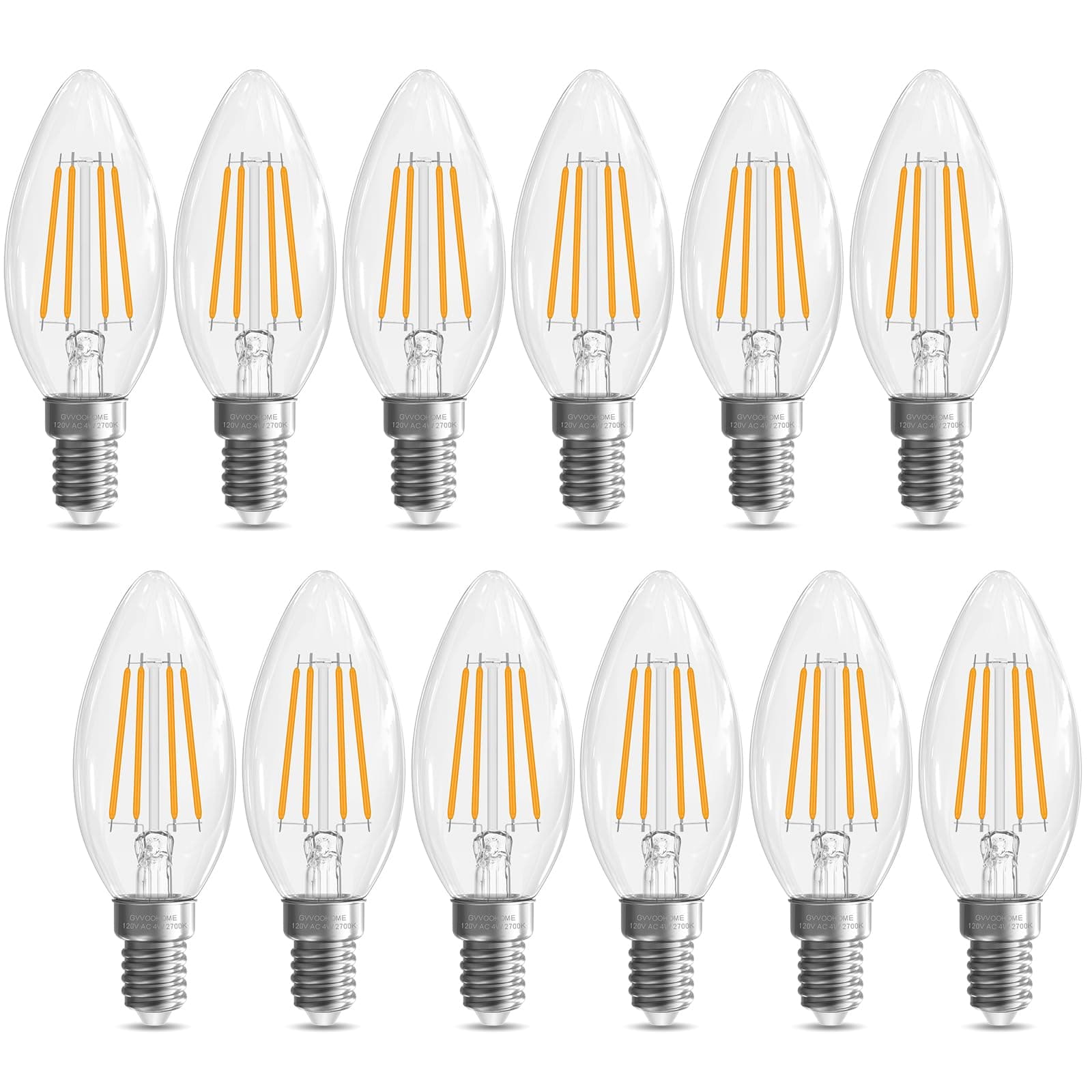 - E12 Candelabra Bulb 40 watt Equivalent, E12 LED Bulb Non-Dimmable Chandelier Light Bulbs, B10 Candle Light Bulbs 2700K Soft White, 90+CRI, 400LM, Cear Glass, 12 Pack
