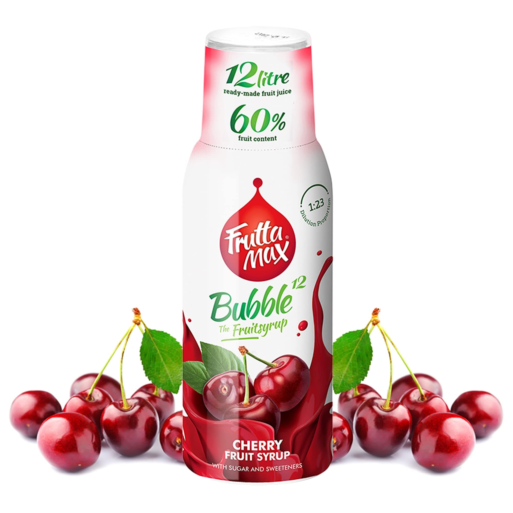 FruttaMax - Fruit Syrup Concentrate | Less Sugar | with 60% Fruit Content | Suitable for soda Machine 500ml (Cherry)