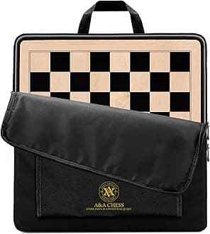 A&A 17.25" Professional Wooden Chess Board with Storage Bag/Ebony Wood & Maple Inlay / 1.75" Squares w/o Notation