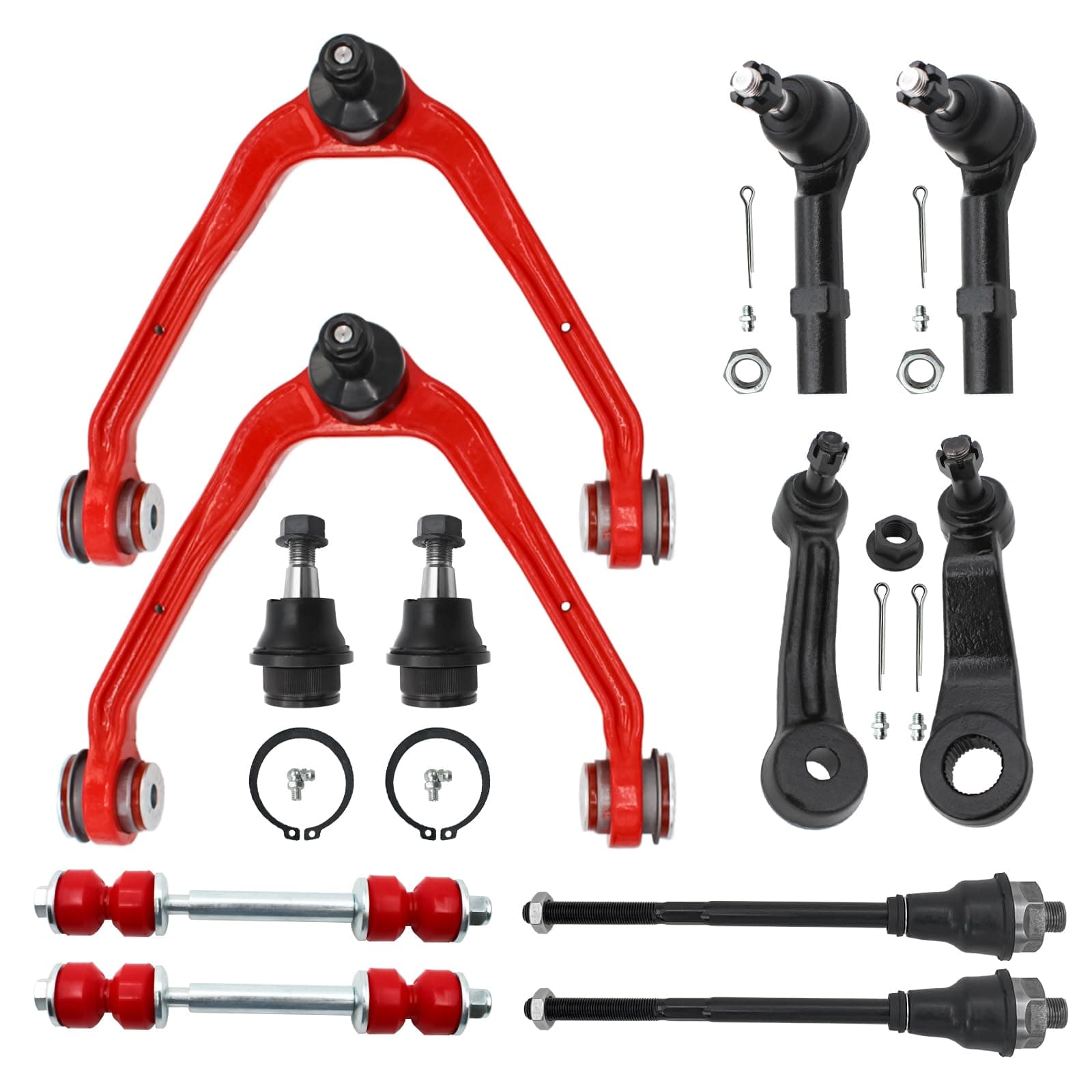 12pc Front End Suspension Kit with PU Bushing for Chevy Silverado Tahoe Avalanche 1500, GMC Sierra Suburban 1500 Yukon/Yukon XL 1500, Cadillac Escalade/Ext, Upper Control Arm Lower Ball Joint
