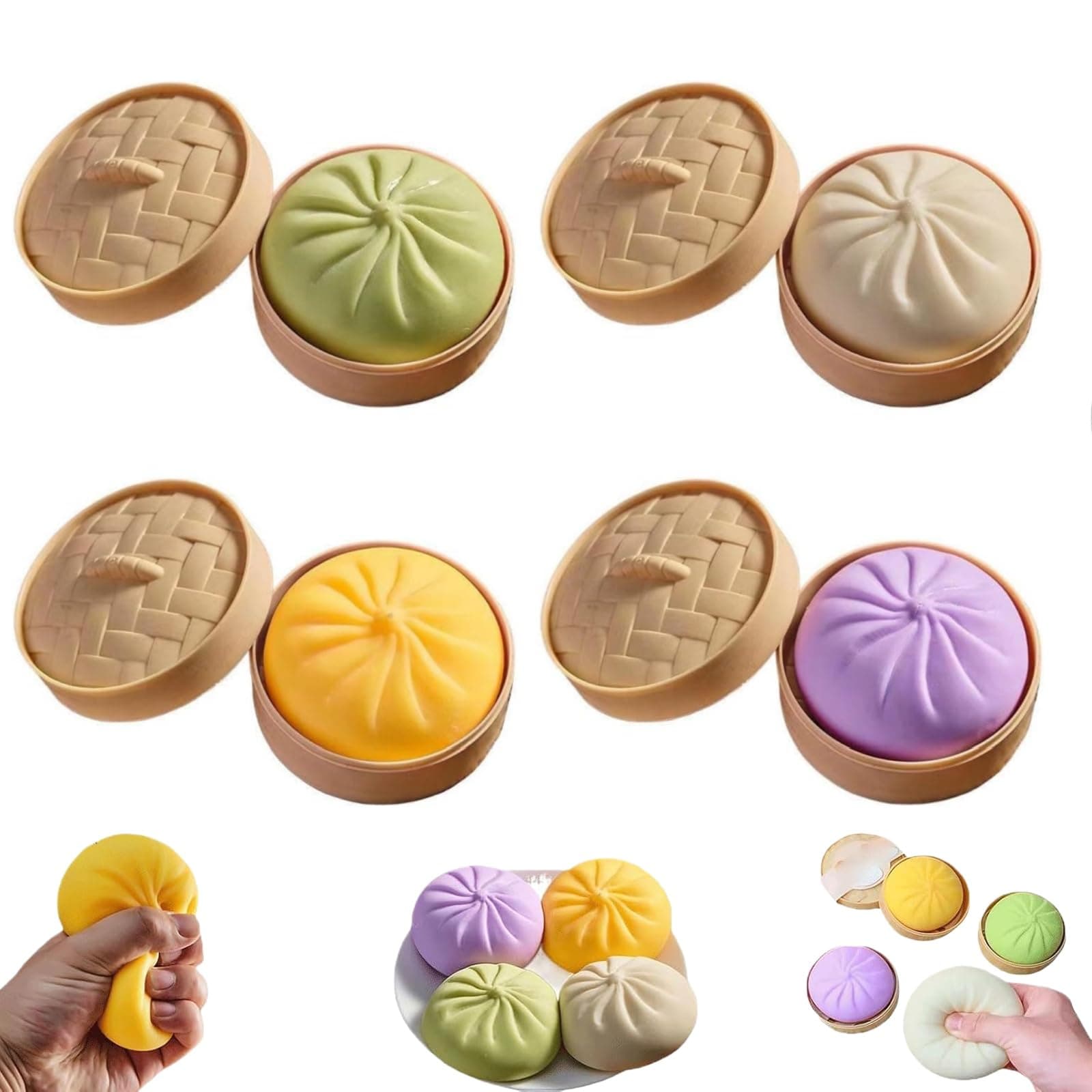 4 PCS Glitter Dumpling, Dumpling Squishy, Rainbow Dumplings, Large Stress Relief Sensory Ball, Anxiety Relief Fidget, Soft Squeeze Decompression Dough(Big)