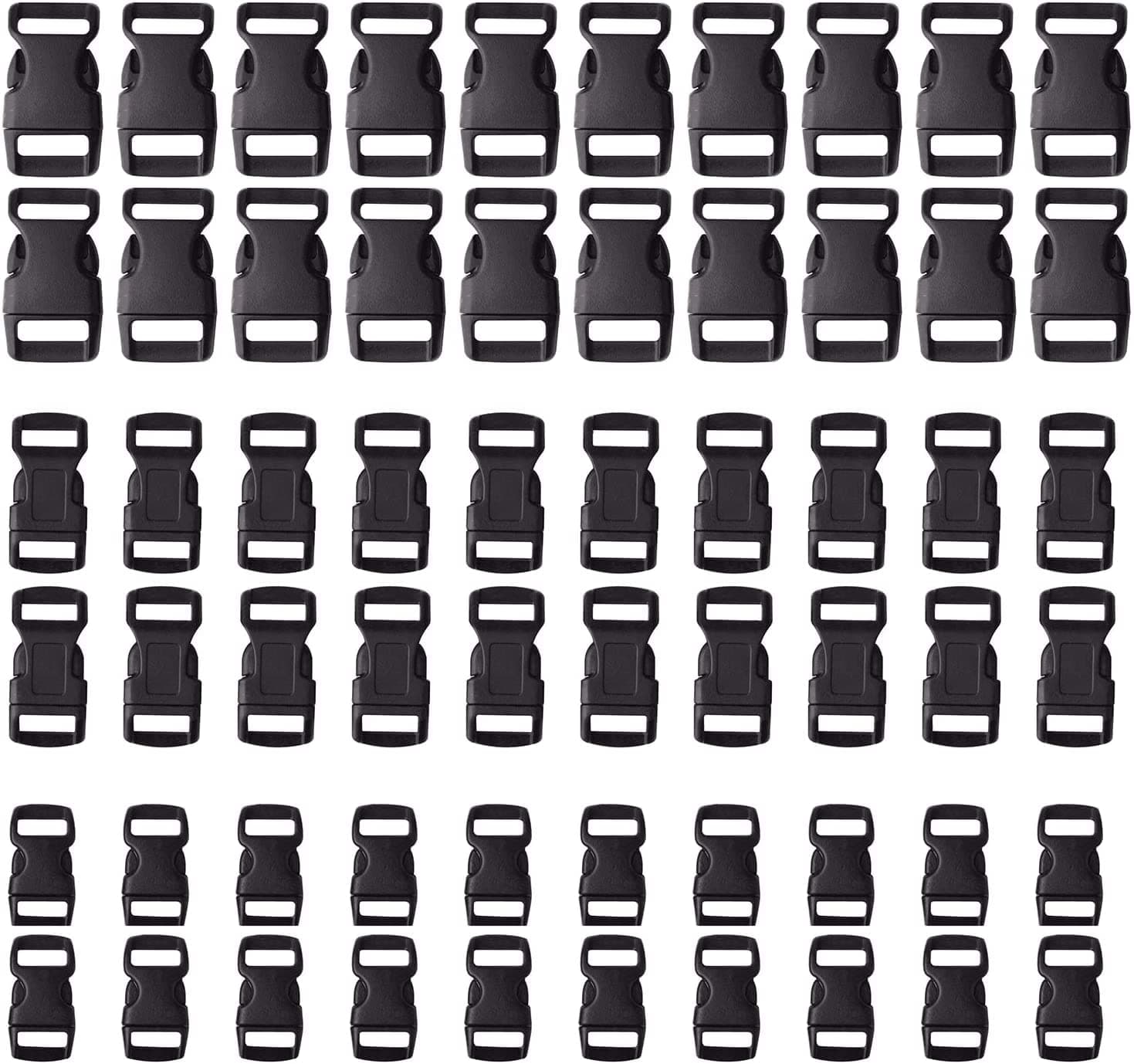 5/8 1/2 and 3/8 inch Each Black Plastic Contoured Side Release Buckles for Paracord Bracelets-60pcs, M