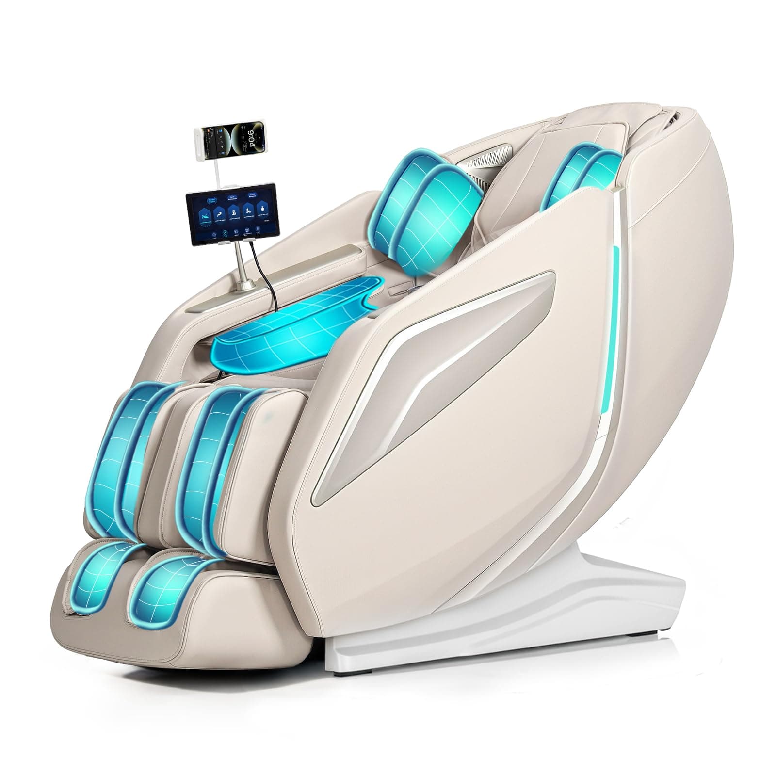 Full Body Zero Gravity Massage Chair with Body Scan 4D Intelligent Shiatsu Strecth Massage, Back/Leg Heated with AI Voice Control Bluetooth Speaker Airbags SL Track Massage Beige