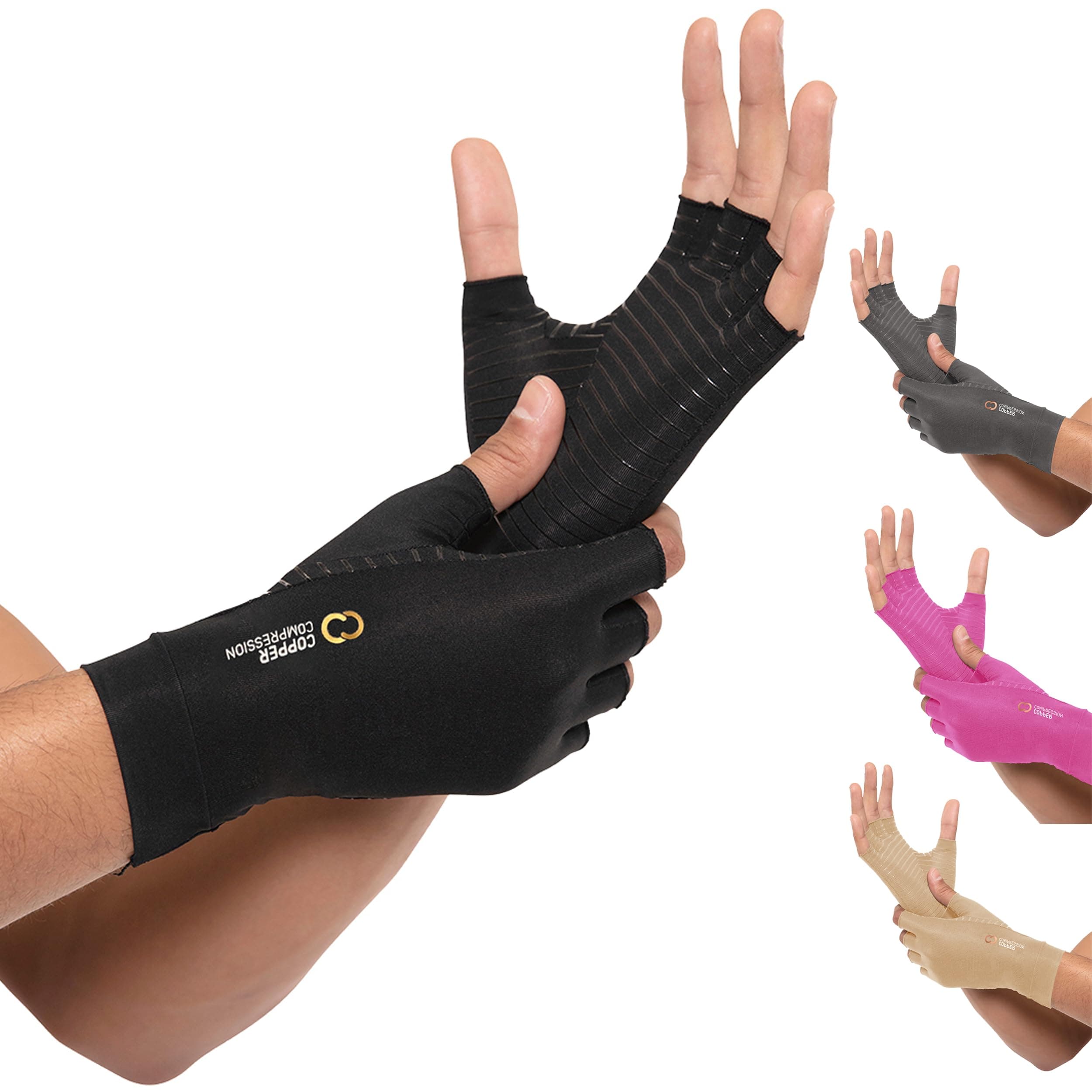 Copper Compression Arthritis Gloves. GUARANTEED Highest Copper Content! Best Copper Infused Fit Gloves For Carpal Tunnel, Computer Typing, And Everyday Support For Hands. (1 PAIR - Large)