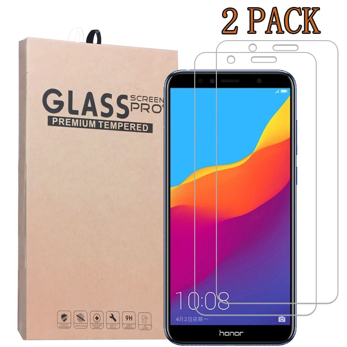 [2-Pack] SHENGSHUO Screen Protector for Huawei Honor 7A,Premium Quality Tempered Glass Protective Film 0.33mm Anti-Bubble Shield 9H Hardness Clear Scratch Resist Bubble-Free Anti-Fingerprint