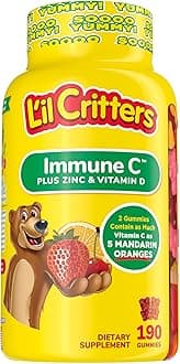 L'il Critters Kids Immune C Gummy Supplement with Vitamin C, Zinc and Vitamin D3 for Immune Support, 190 ct (95-190 day supply), 4 delicious flavors from America’s Number One Gummy Vitamin Brand