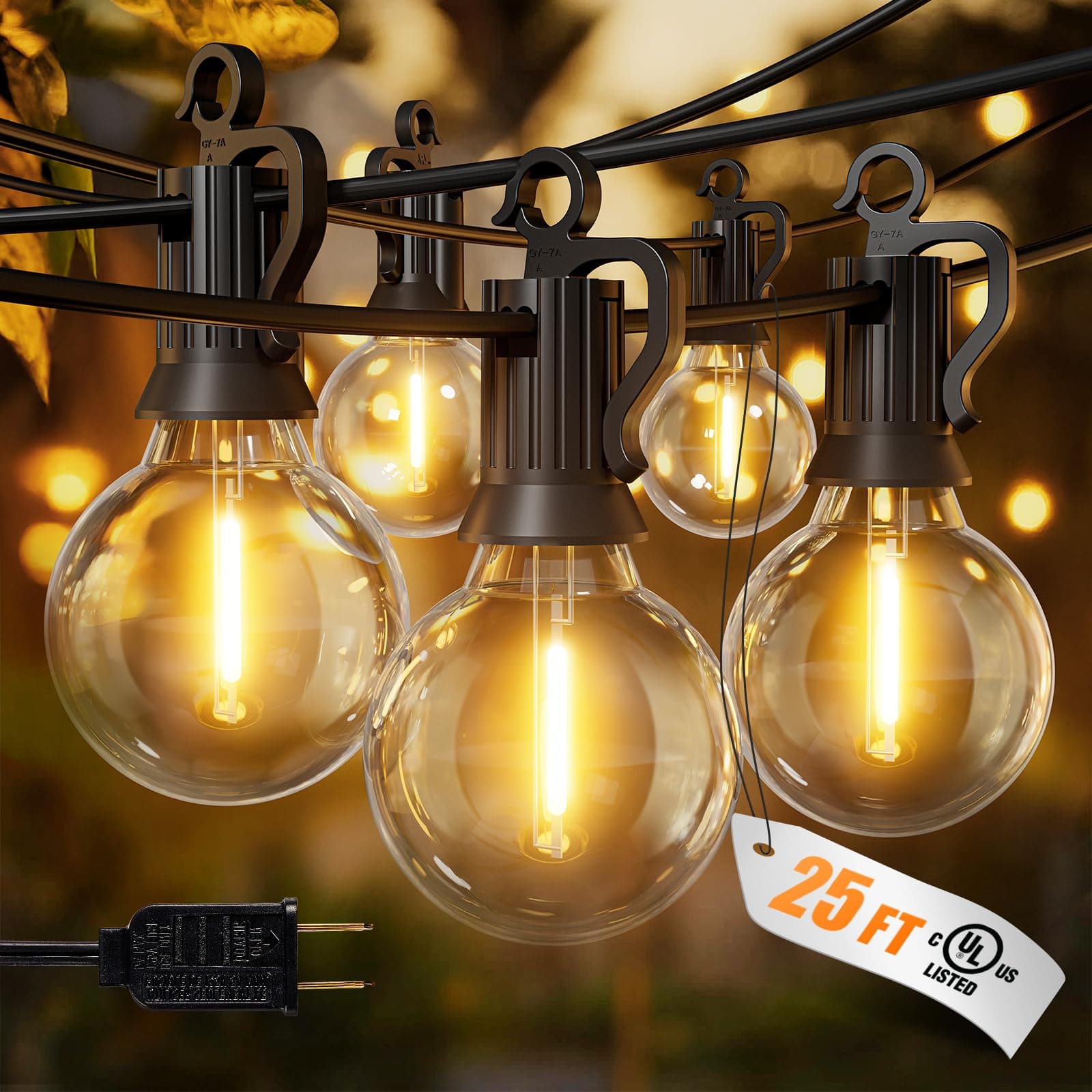 Brightown Outdoor String Lights, 25FT 12+1 G40 Bulbs Shatterproof Patio Lights, IP65 Waterproof Dimmable Hanging Connectable Globe LED Outdoor Lights for Backyard, Bistro, Porch, Deck, Balcony