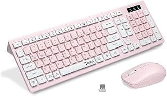 Wireless Keyboard and Mouse Combo, Reccazr 2.4G Full-Sized Keyboard and Mouse Cordless, 3 DPI Adjustable Mouse, Dual-System Keyboard for Computer/Laptop/Windows/Mac (Pink & White)